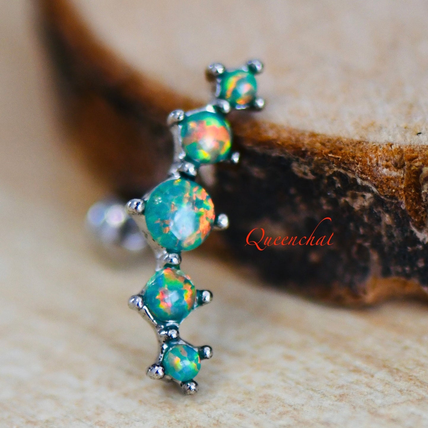 16G 316L Surgical Steel Opal Helix Stud Earring With 6mm Bar Long Opal Stud White Opal Pink Green Blue Opal Barbell Stud