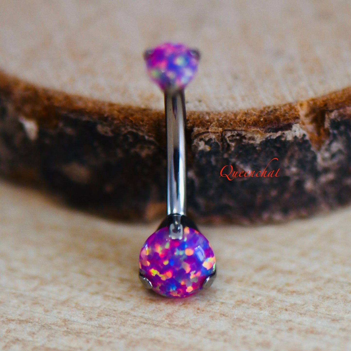 F136 Titanium 14G Pink & Purple Opal Belly Bars Internally Threaded Double Opal Navel Piercing Bar