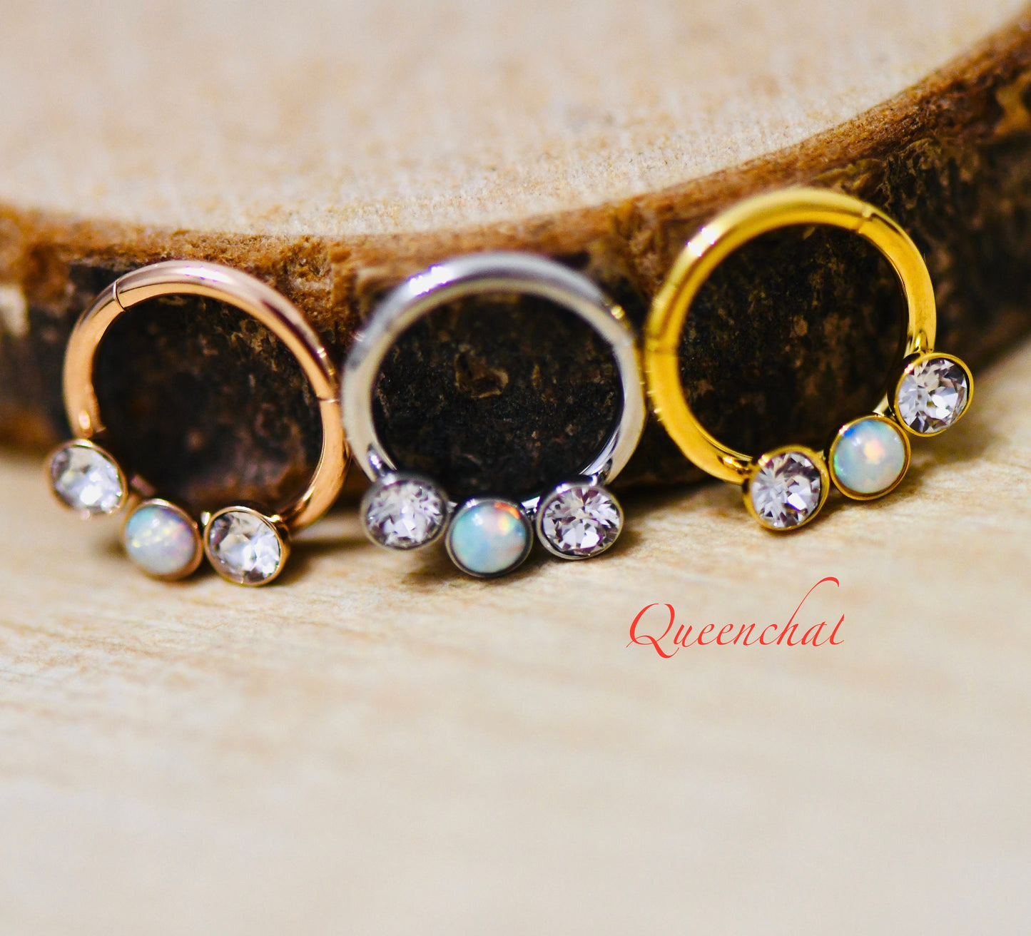 16G 316L S/S Eight Opal and CZ Hinged Segment Ring Septum Ring Nose Ring