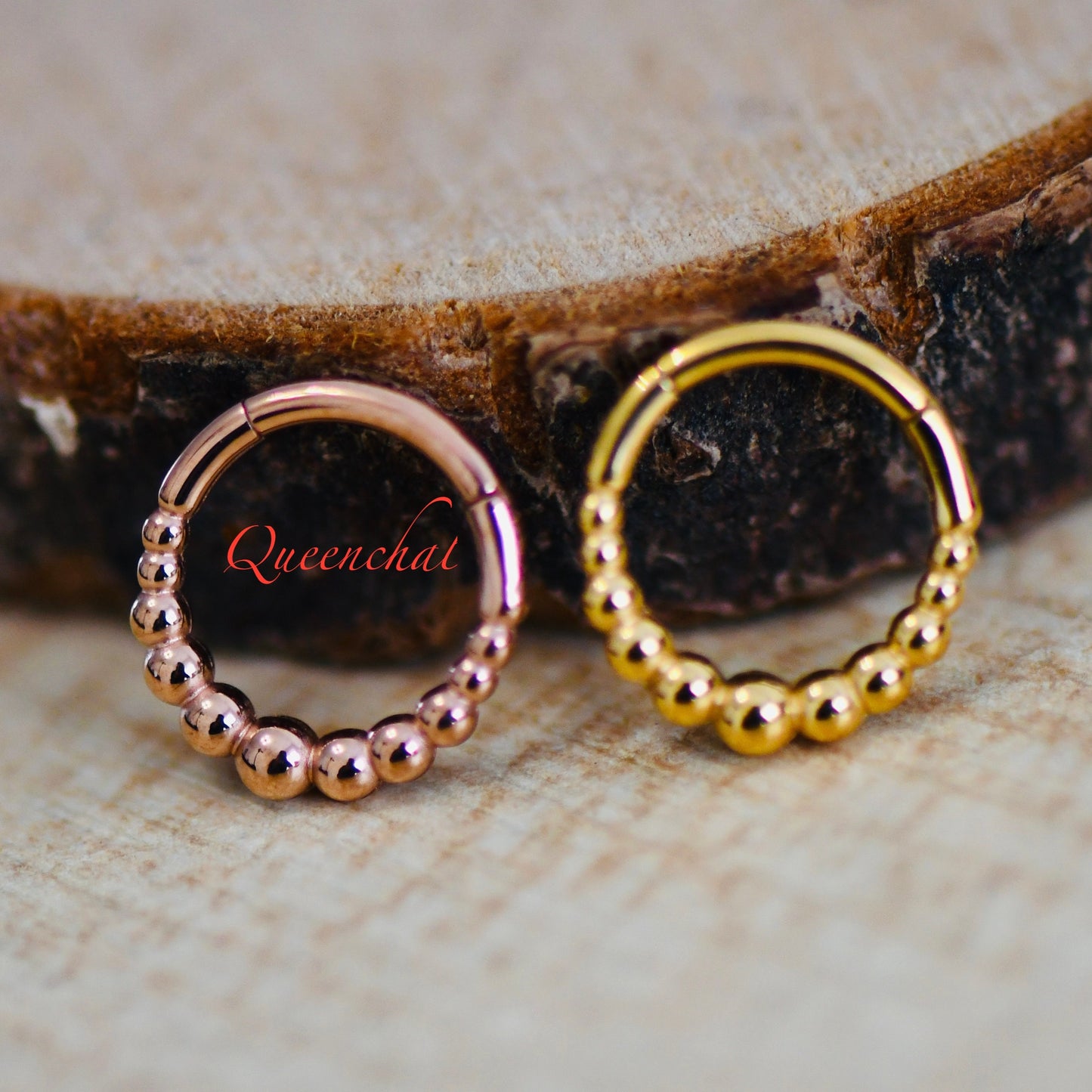 16G 316L Surgical Steel Spiral, Beaded Segment ring Hinged Septum Clicker Nose Ring 8mm Gold, Rose Gold