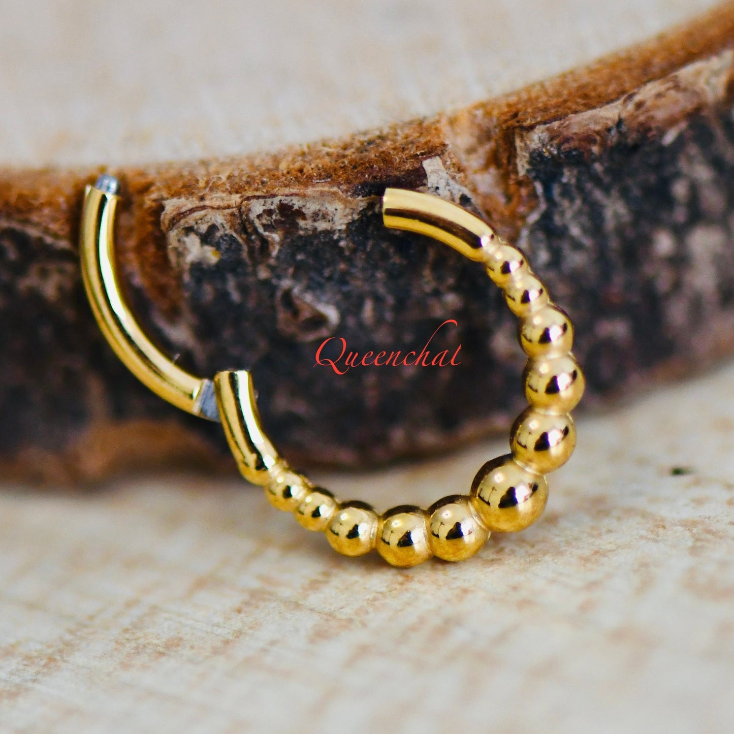 16G 316L Surgical Steel Spiral, Beaded Segment ring Hinged Septum Clicker Nose Ring 8mm Gold, Rose Gold