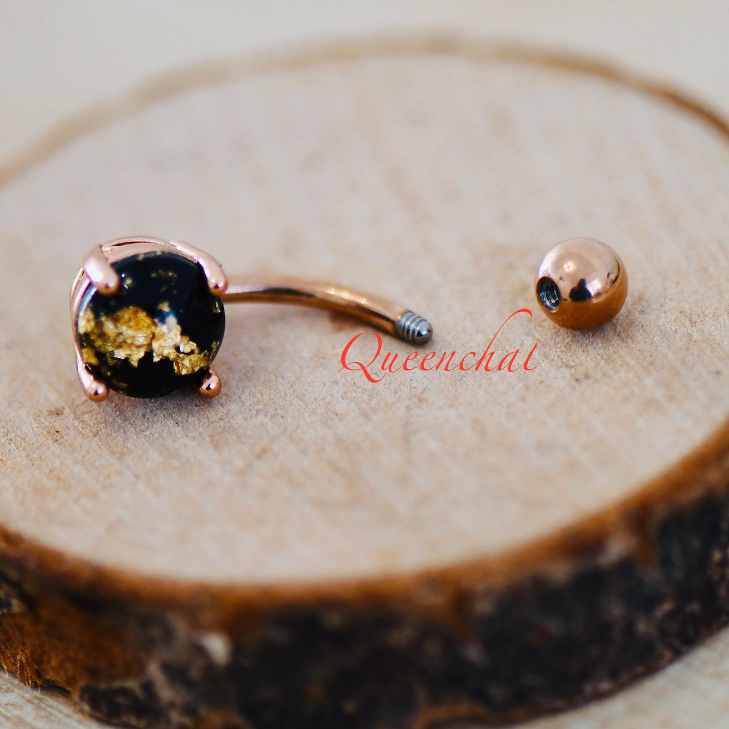 316L Surgical Steel 14G Black & Gold Resin Filled Belly Bar, Navel Ring Belly Piercing Jewellery Rose Gold Navel Bar
