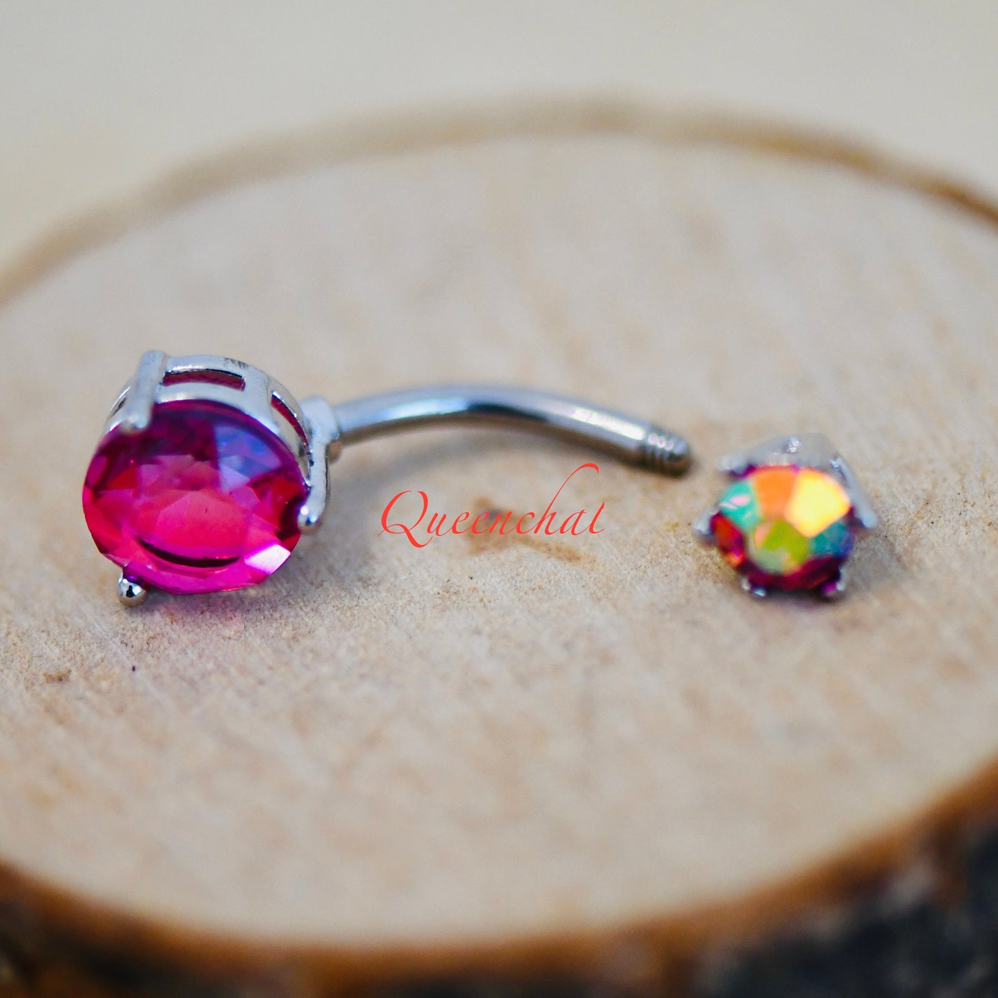 316L Surgical Steel 14G Aurora Borealis Red CZ Belly Bar, Navel Ring Belly Piercing Jewellery Navel Ring