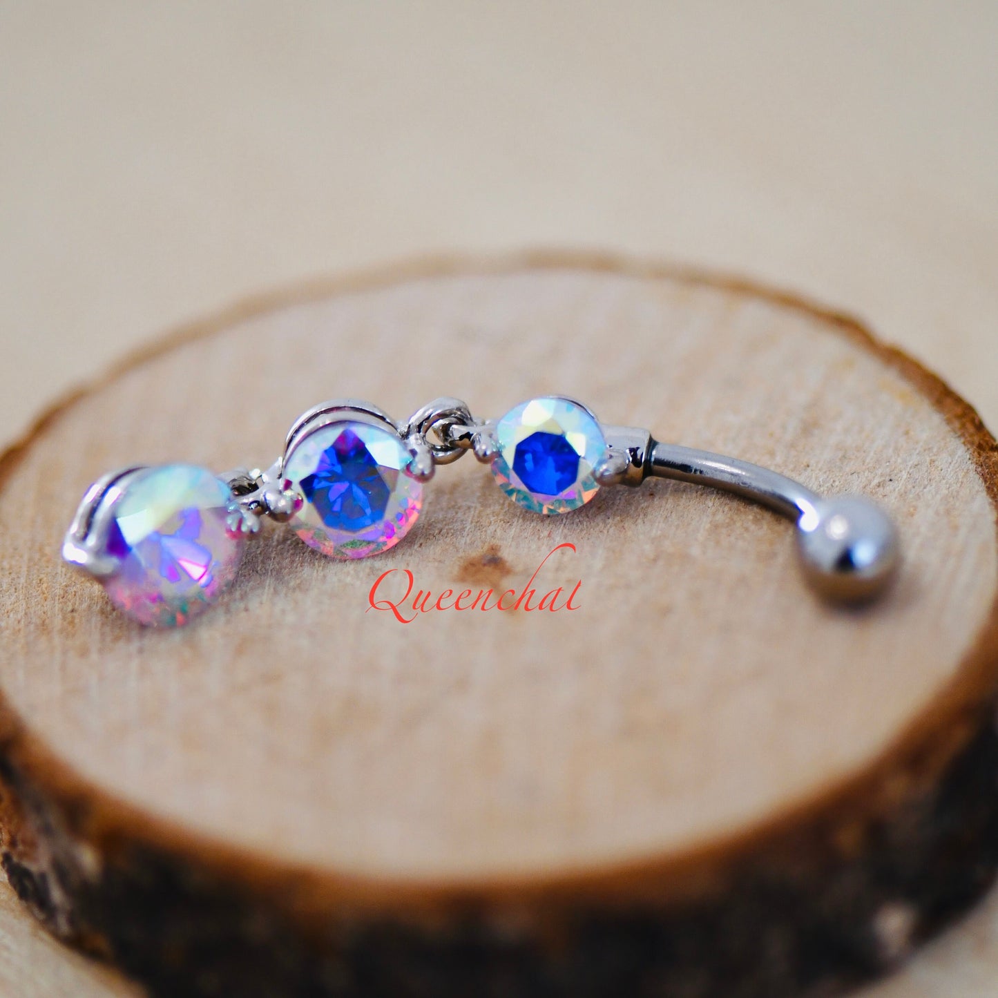 316L Surgical Steel 14G Aurora Borealis Dangling Belly Bar, Navel Ring Belly Piercing Jewellery Long Navel Ring