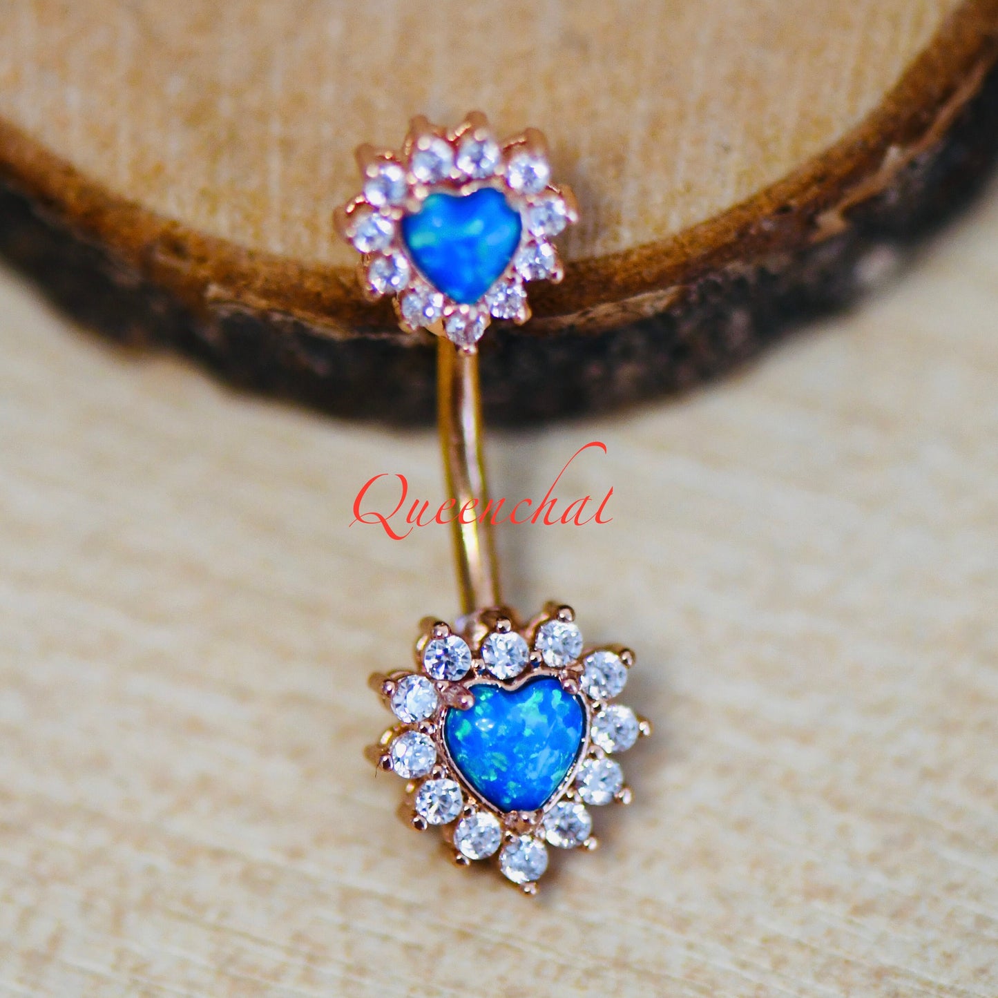 316L Surgical Steel 14G Blue Opal Belly Rose Gold Bar, Navel Ring Belly Piercing Jewellery