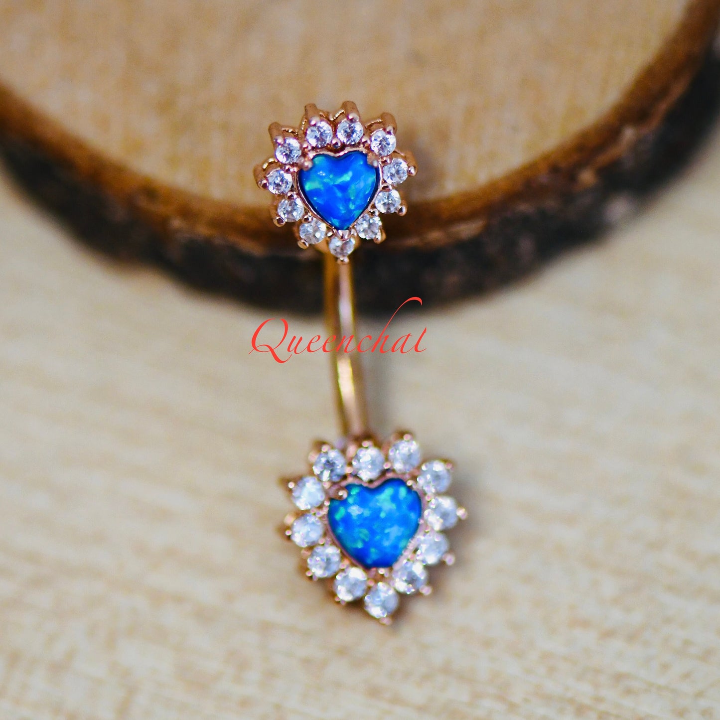 316L Surgical Steel 14G Blue Opal Belly Rose Gold Bar, Navel Ring Belly Piercing Jewellery