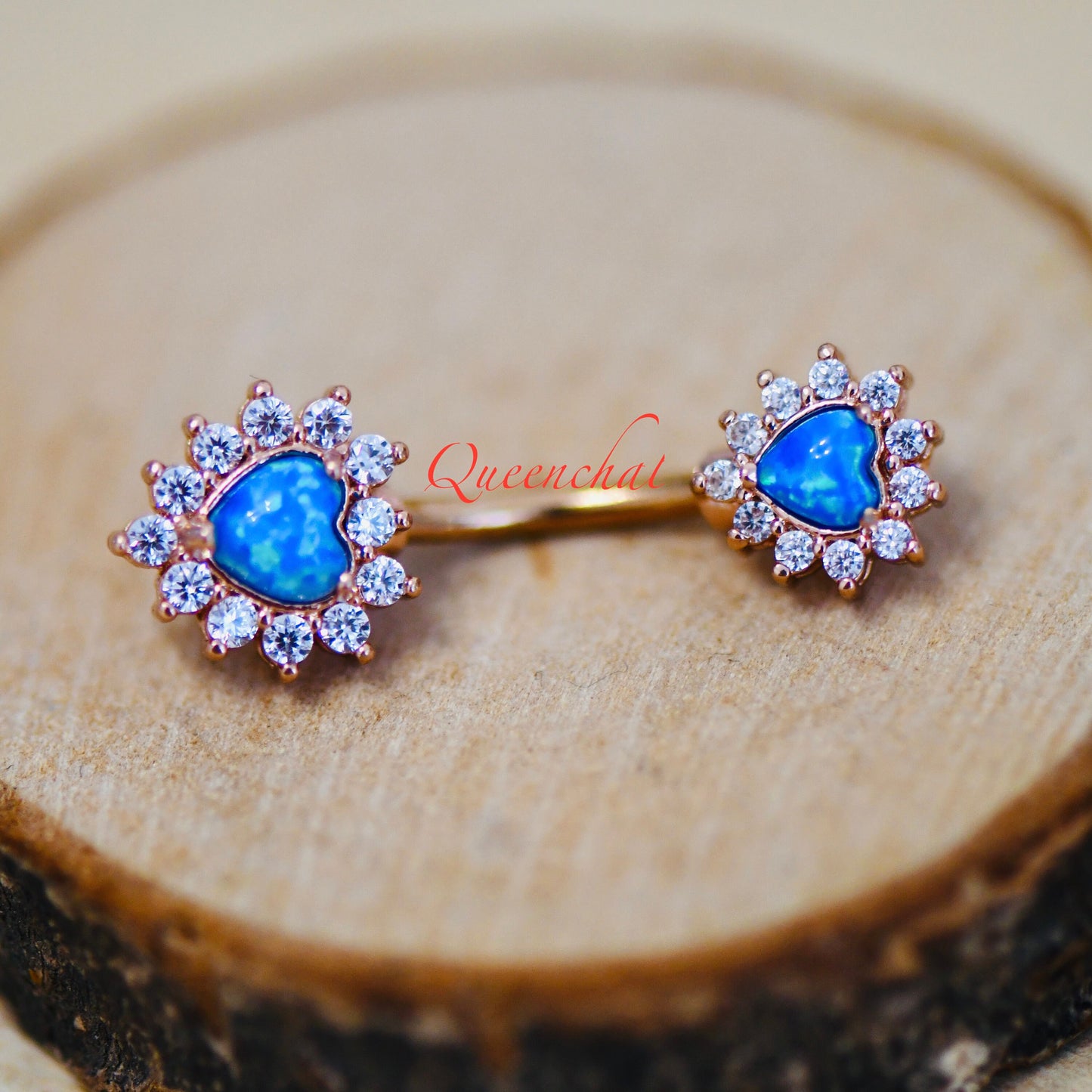 316L Surgical Steel 14G Blue Opal Belly Rose Gold Bar, Navel Ring Belly Piercing Jewellery