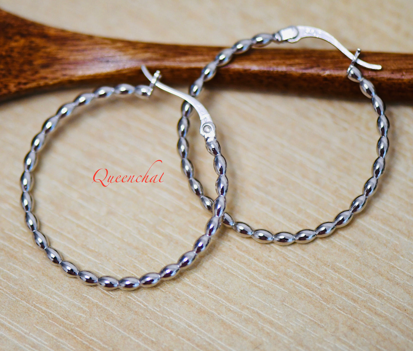 S925 Sterling Silver Beaded Large Hoop Earring, Gold, Silver Hoops