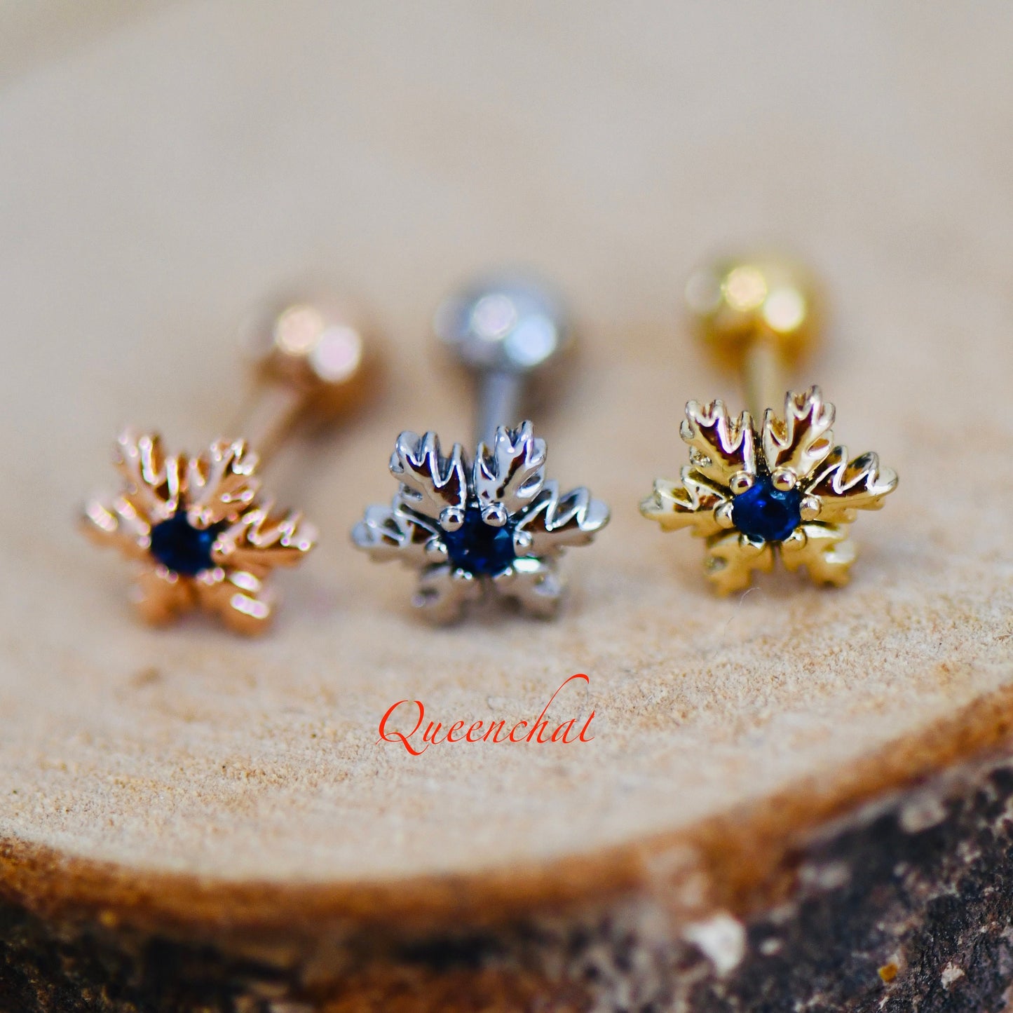 16G 316L Surgical Steel Royal Blue CZ Flower Stud Earring, Cartilage Stud Body Piercing Jewellery Lobe Earring