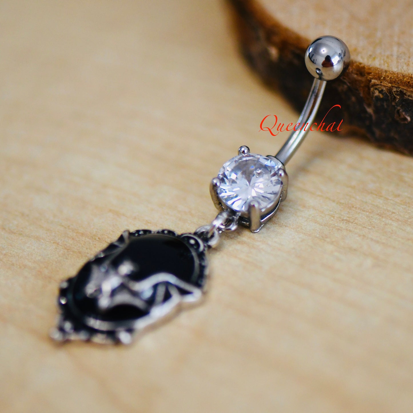 14G 316L Surgical Steel Vampire Bat Black Enamel Dangling Belly Bar Navel Ring