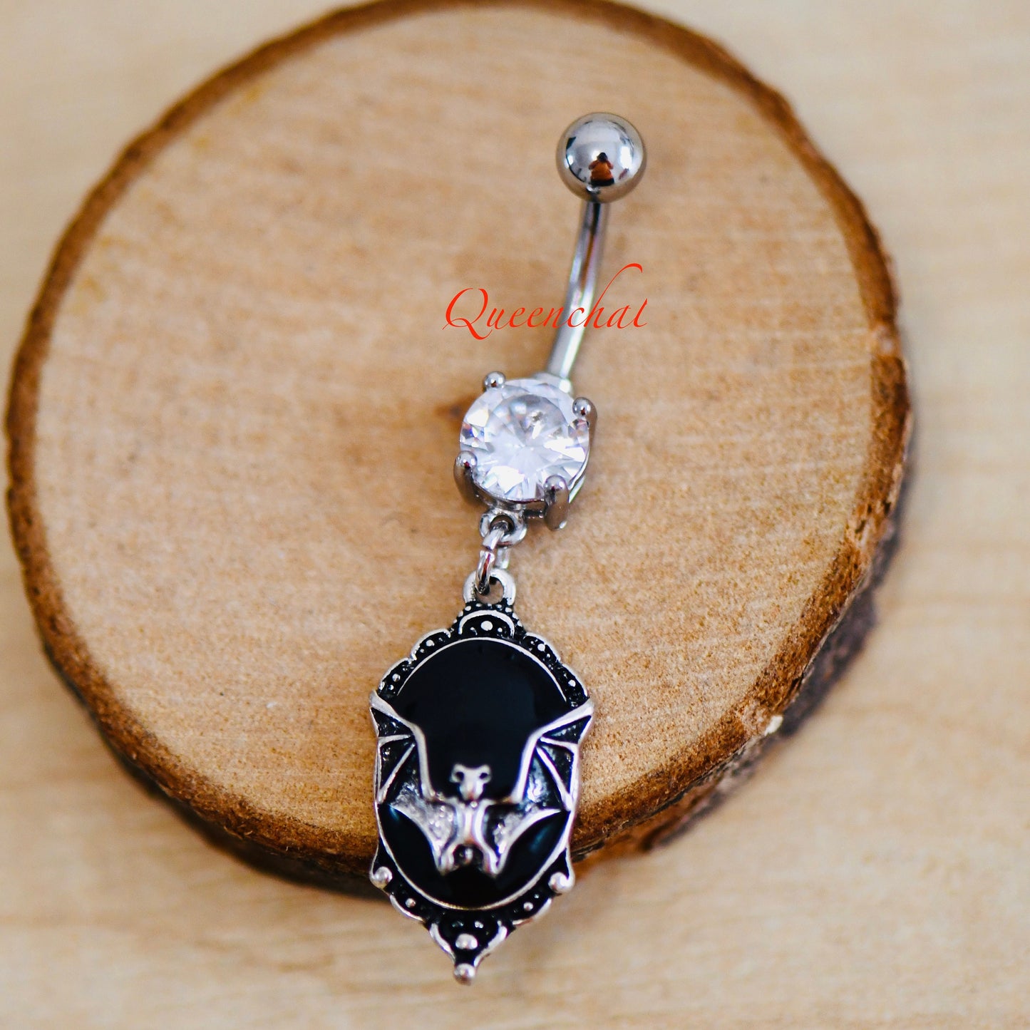 14G 316L Surgical Steel Vampire Bat Black Enamel Dangling Belly Bar Navel Ring