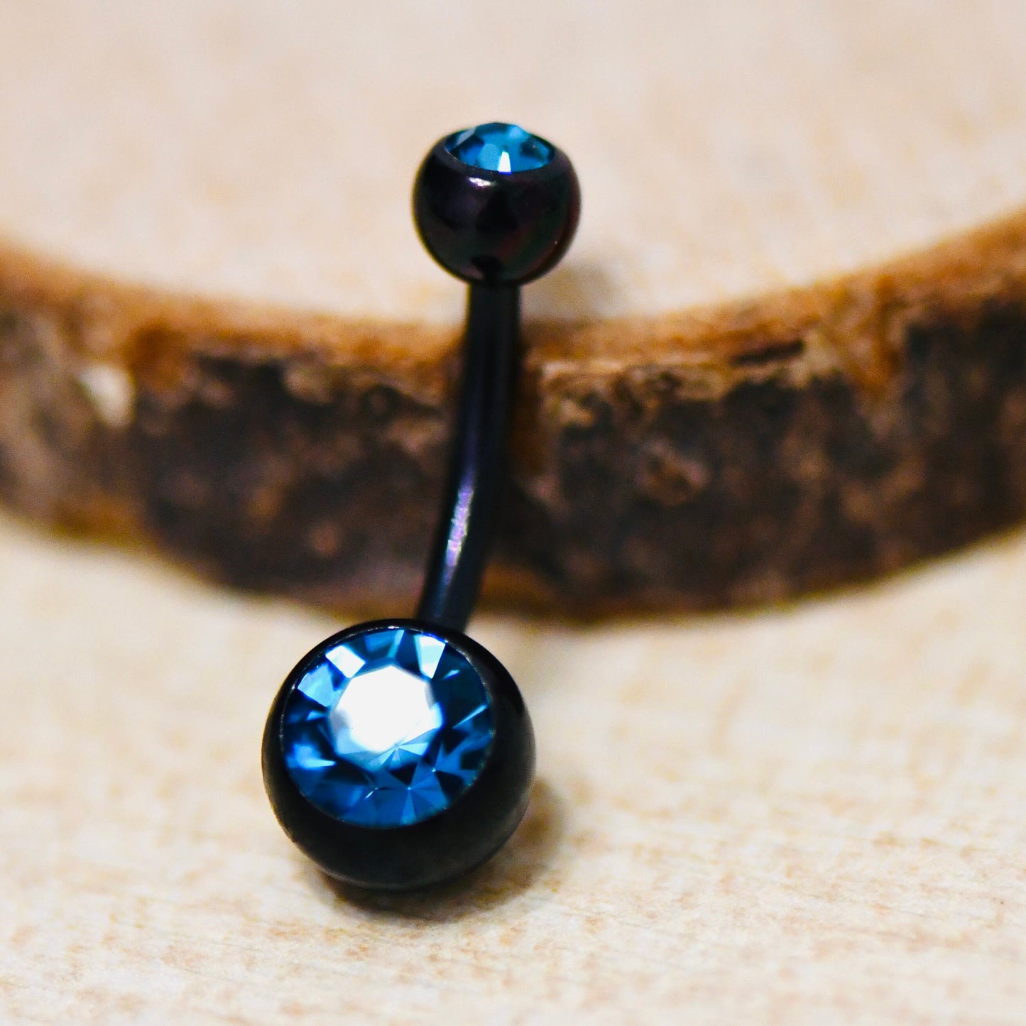 14G 316L Surgical Steel Double Jewelled Belly Bar Double Gem Navel Ring Belly Button Bar Black Belly Bar