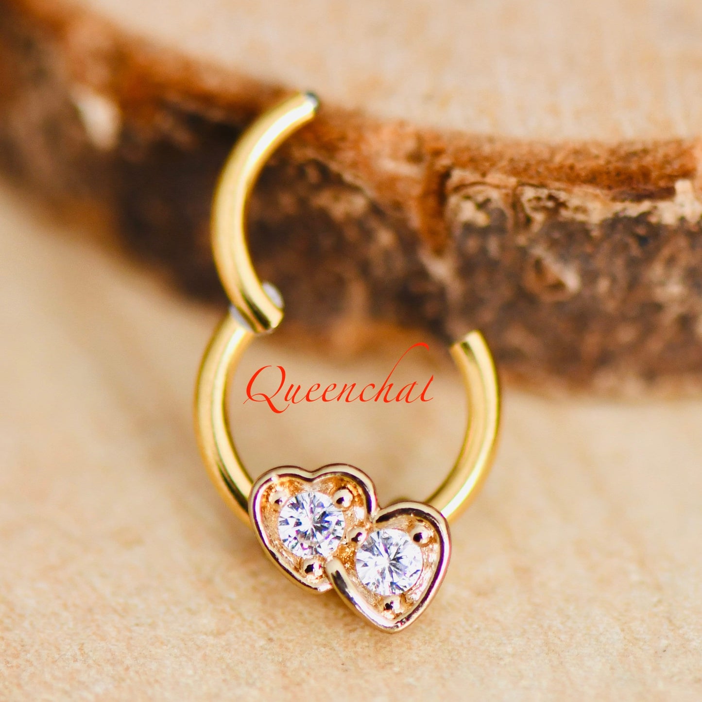 16G 316L Surgical Steel CZ Double Heart Septum Segment Cartilage Piercing Earring Gold Silver Rose gold Clicker Rook Daith Ring Earring