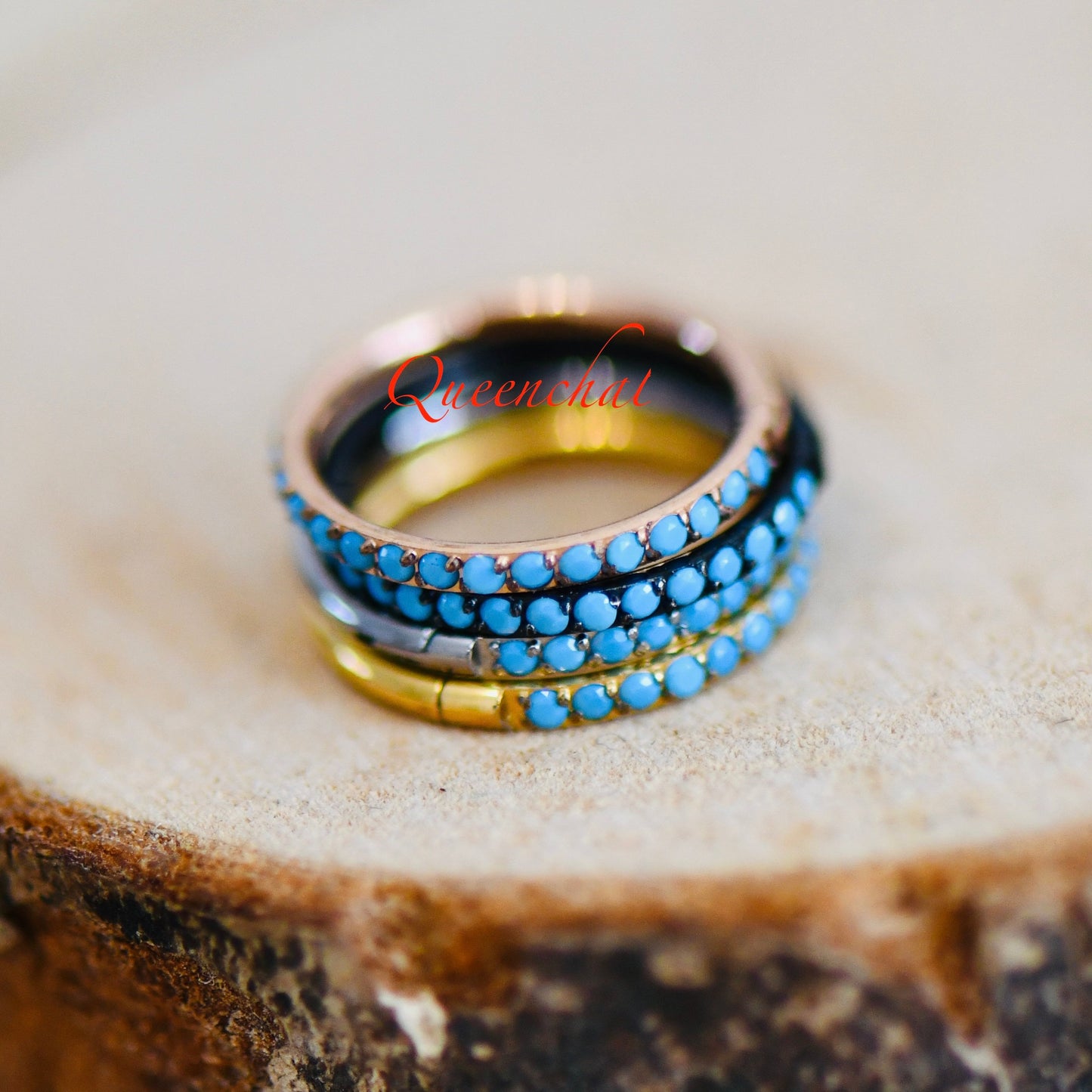 F136 Titanium 16G Blue Turquoise Micro Pave Segment Ring Hinged Septum Clicker Ring Conch Tragus Helix Hoop