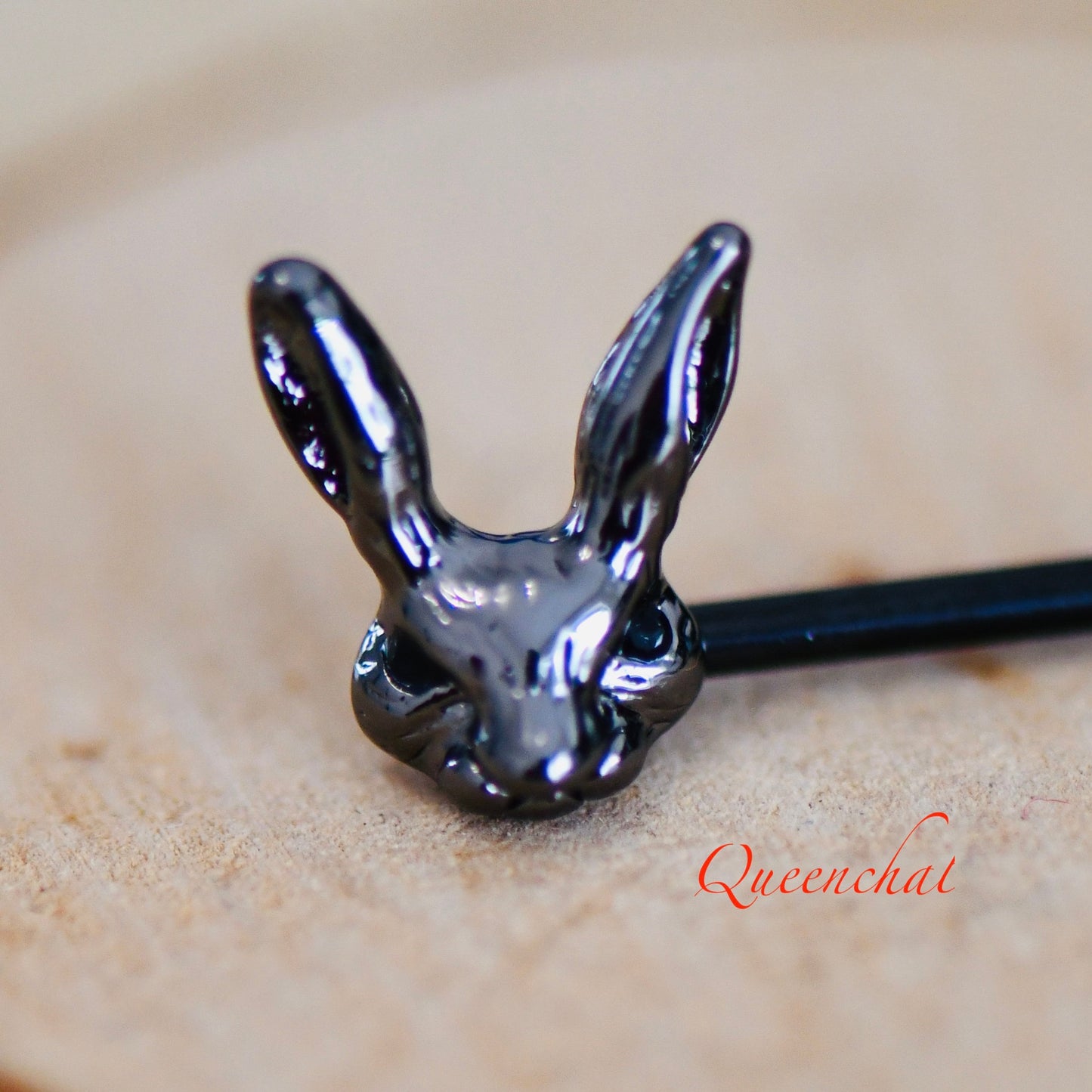 14G 316L Surgical Steel Black Bunny Heads Industrial Barbell Long Barbell Ear Piercing