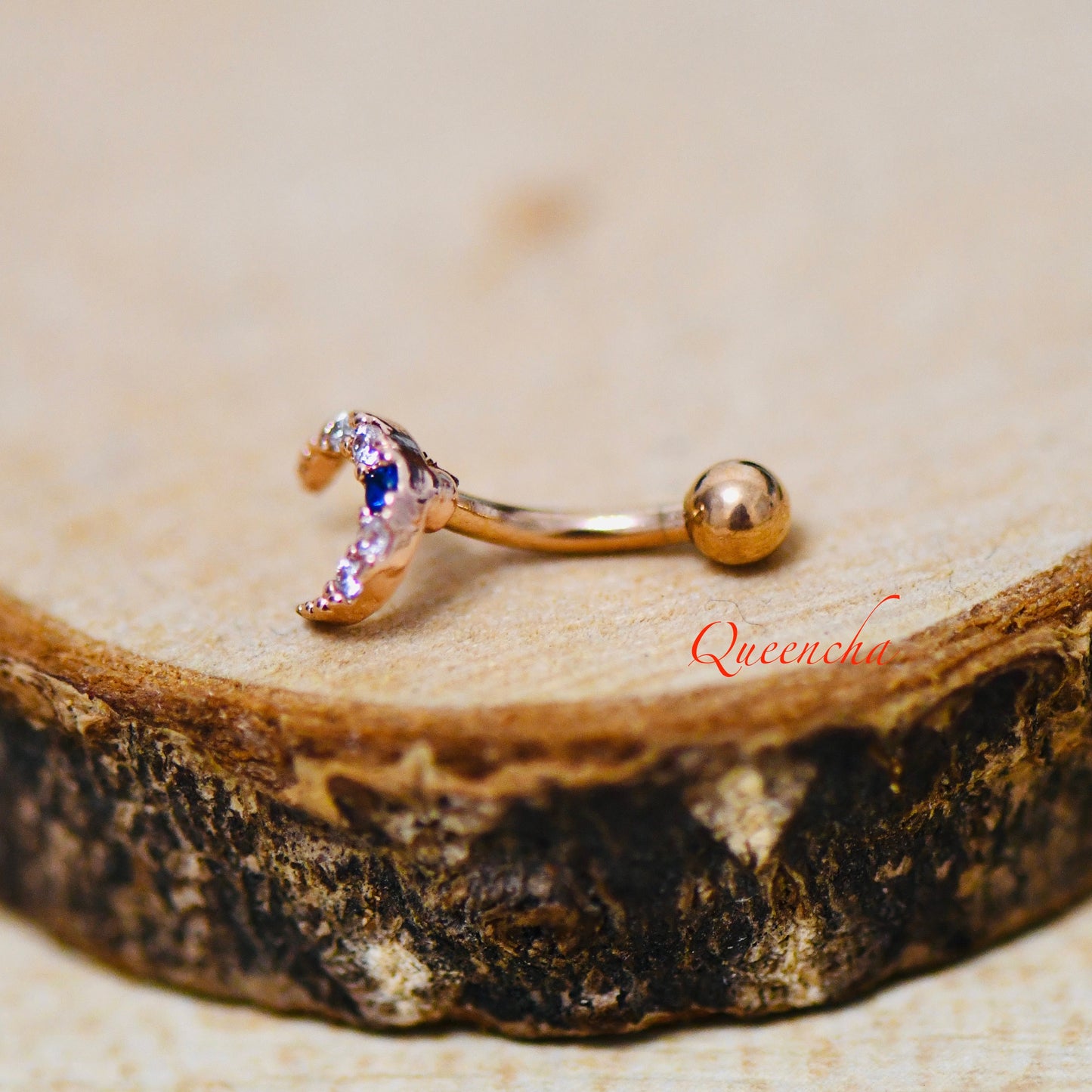 316L Surgical Steel Curved Moon With Saphire Rose Gold Eyebrow Barbell, Daith, Tragus, Rook Piercing Bar