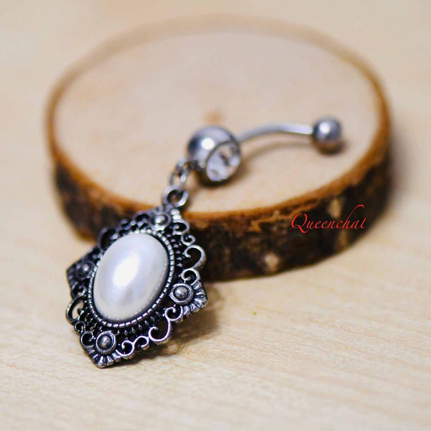 316L Surgical Steel 14G Dangling Pearl Charm Belly Bar, Navel Ring Belly Piercing Jewellery Navel Ring