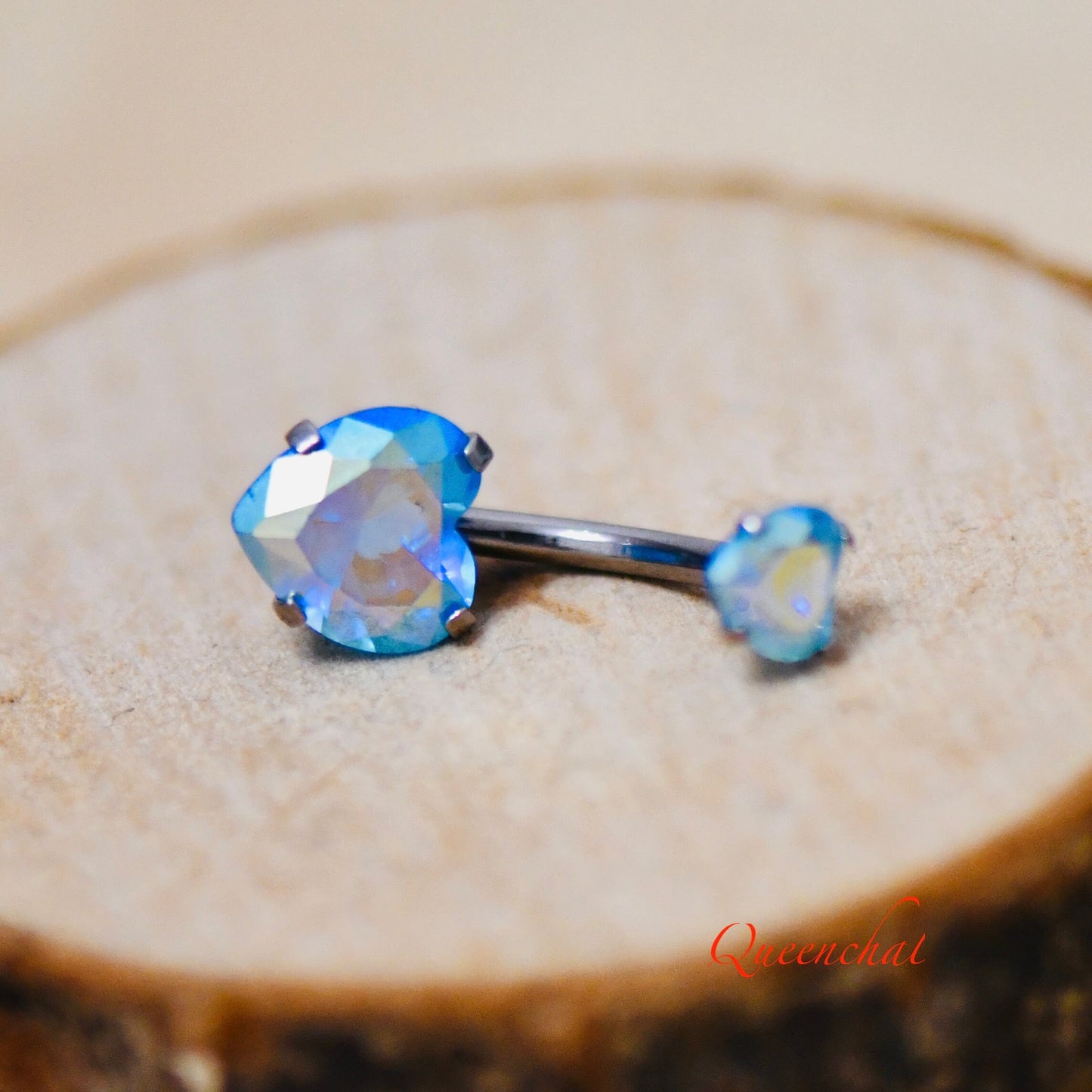 316L Surgical Steel 14G Internally Threaded Aurora Borealis Blue CZ Hearts Belly Bar Navel Ring Belly Piercing Jewellery Gold 8mm Navel Ring