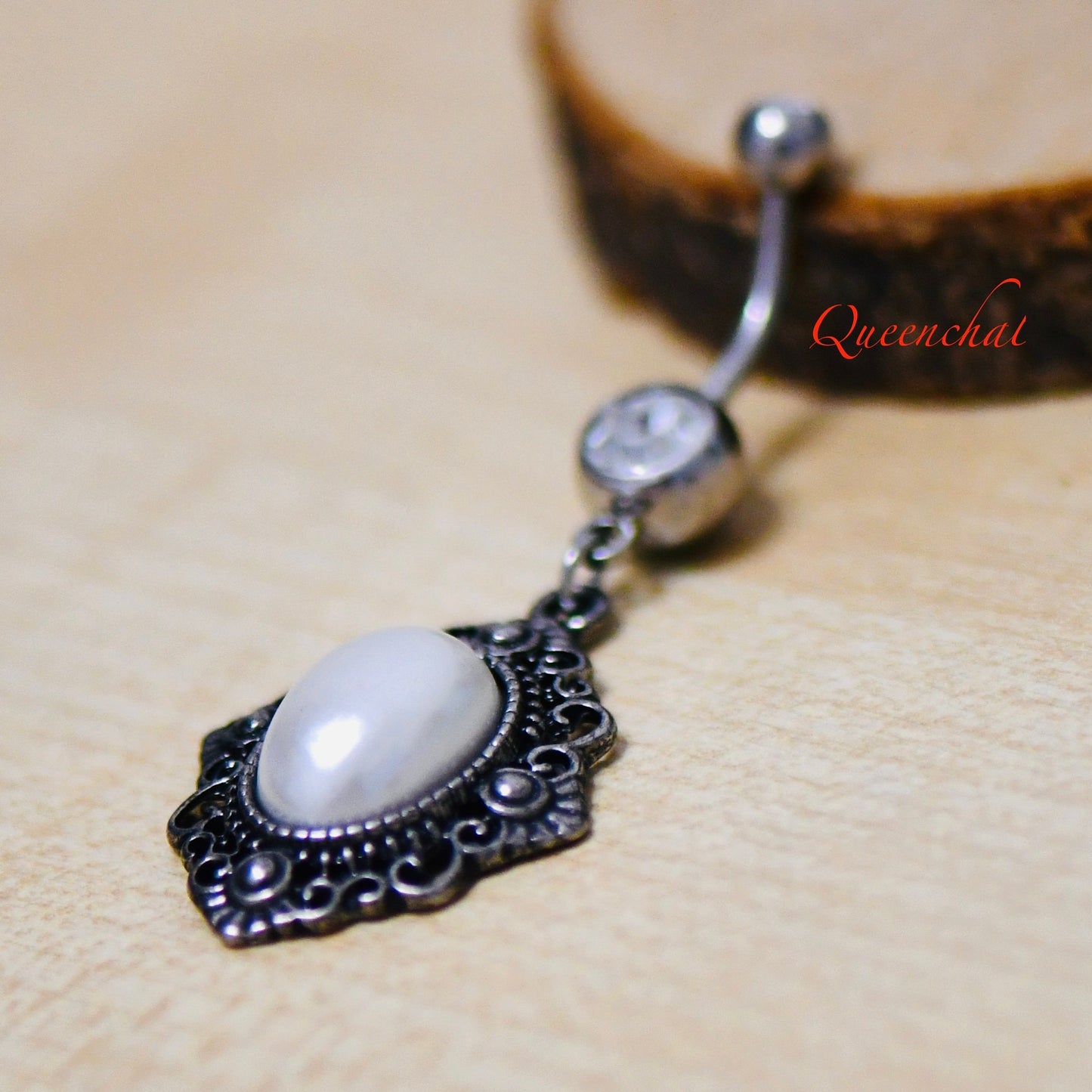 316L Surgical Steel 14G Dangling Pearl Charm Belly Bar, Navel Ring Belly Piercing Jewellery Navel Ring
