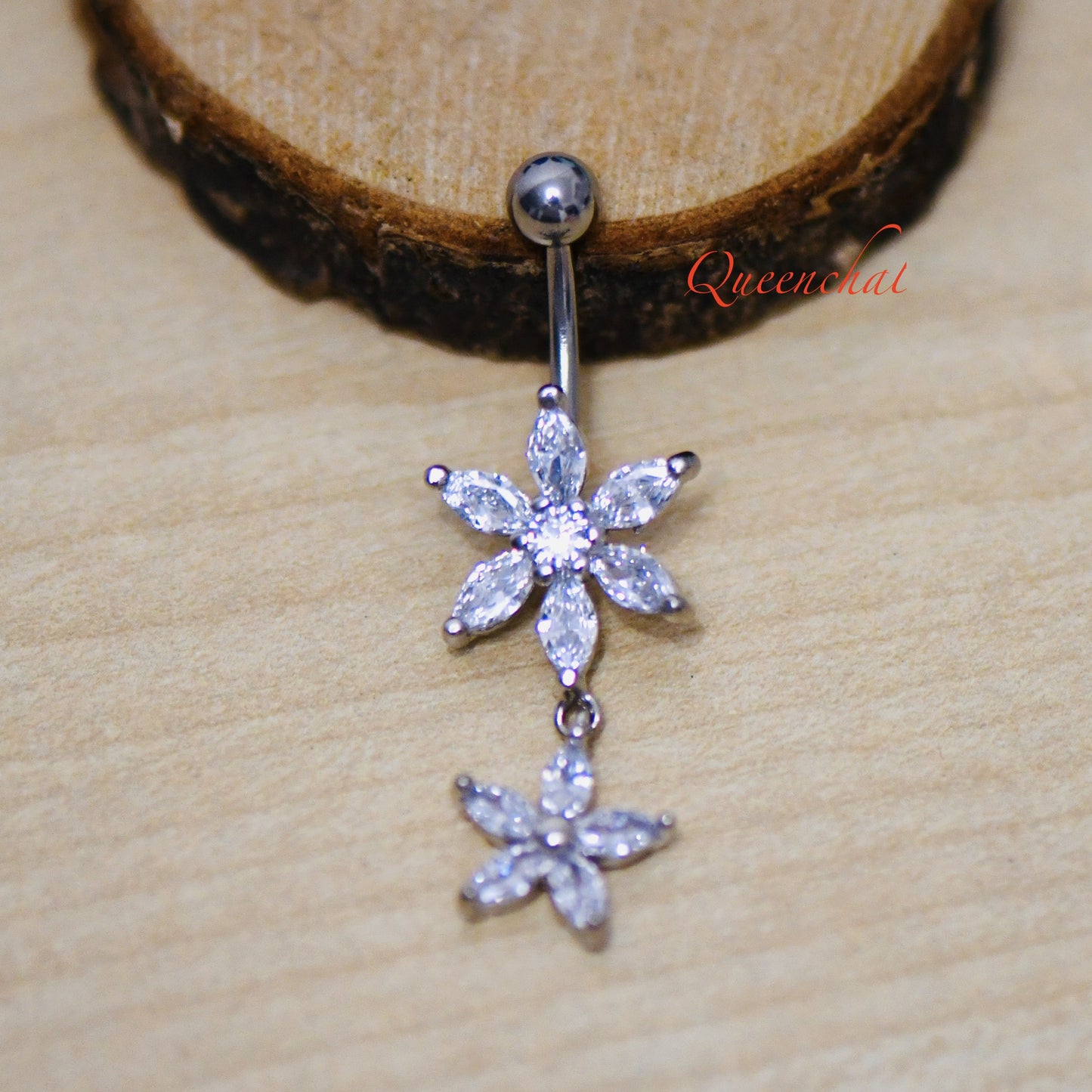 14G 316L Surgical Steel Dangling Daisies Belly Bar Navel Ring