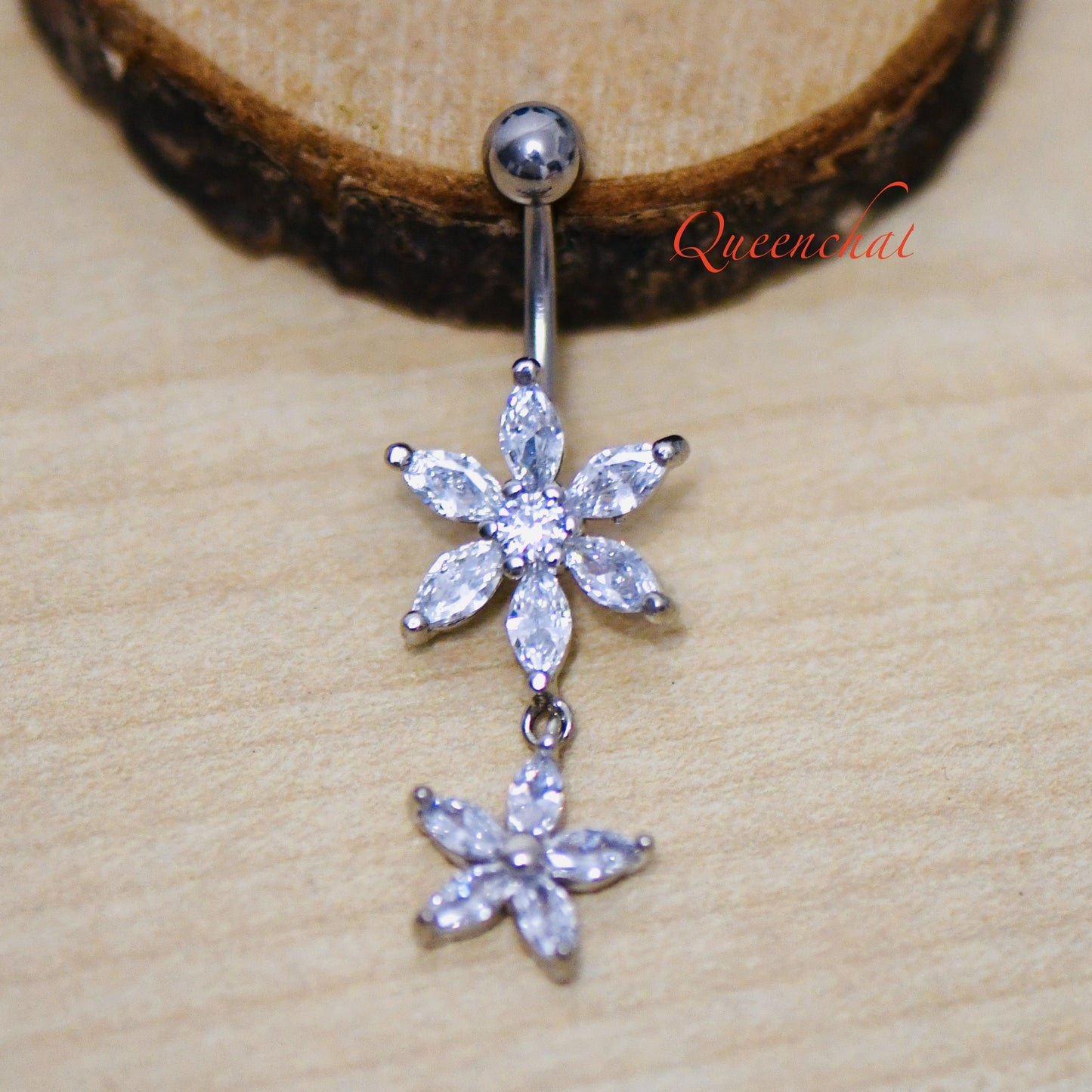 14G 316L Surgical Steel Dangling Daisies Belly Bar Navel Ring