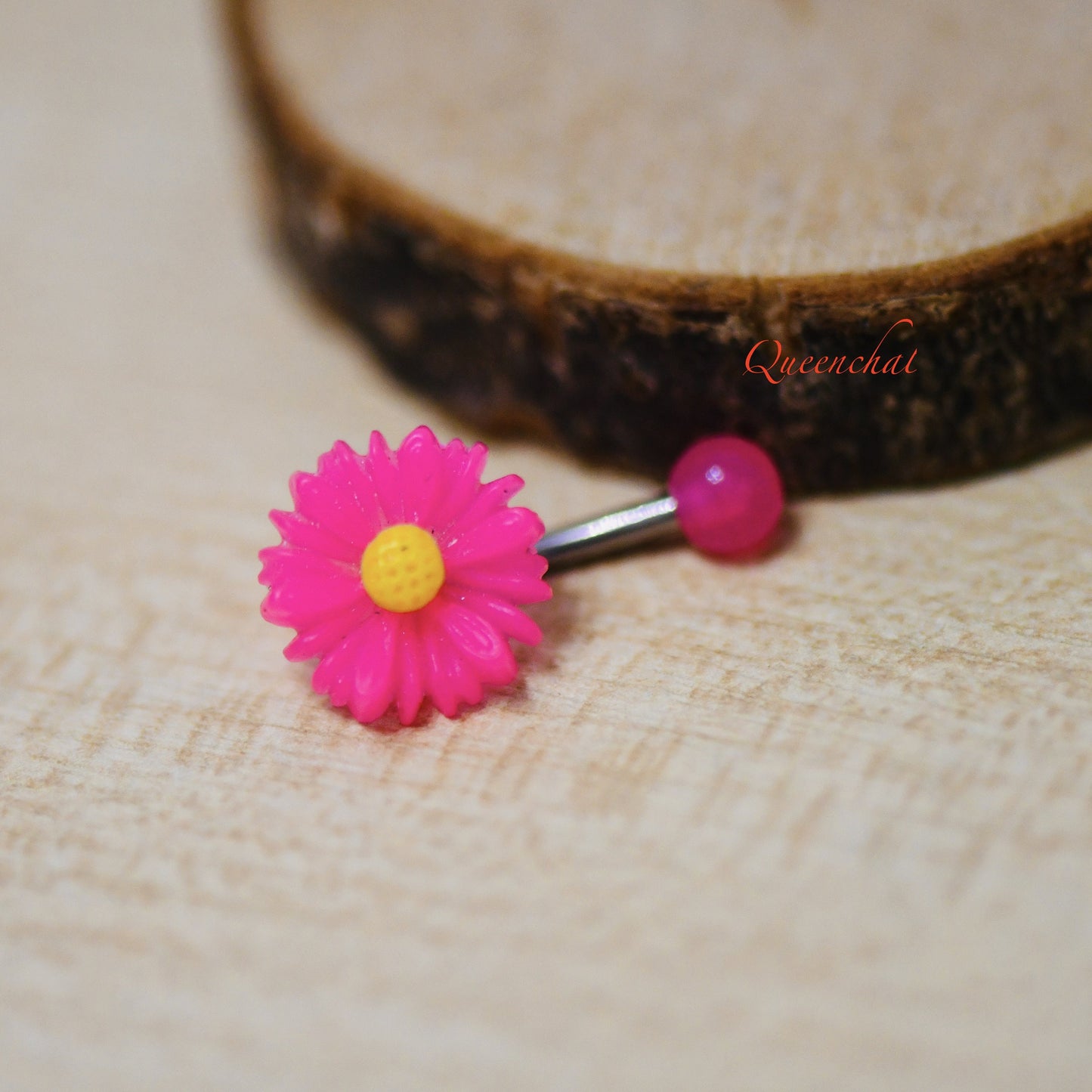 316L Surgical Steel 14G Pink Acrylic Flower Belly Bar
