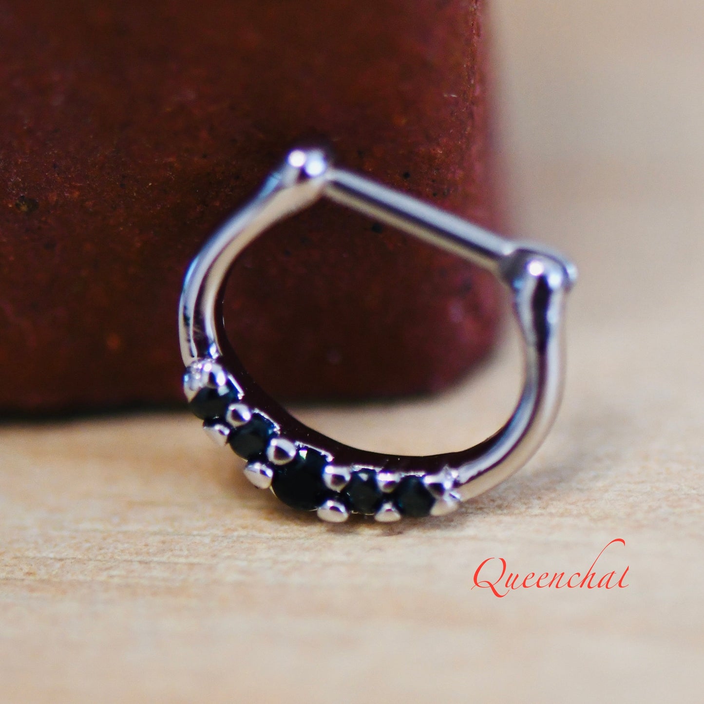 16G Black CZ Septum Ring Ring Daith Ring Hinged ClickerSilver 8mm