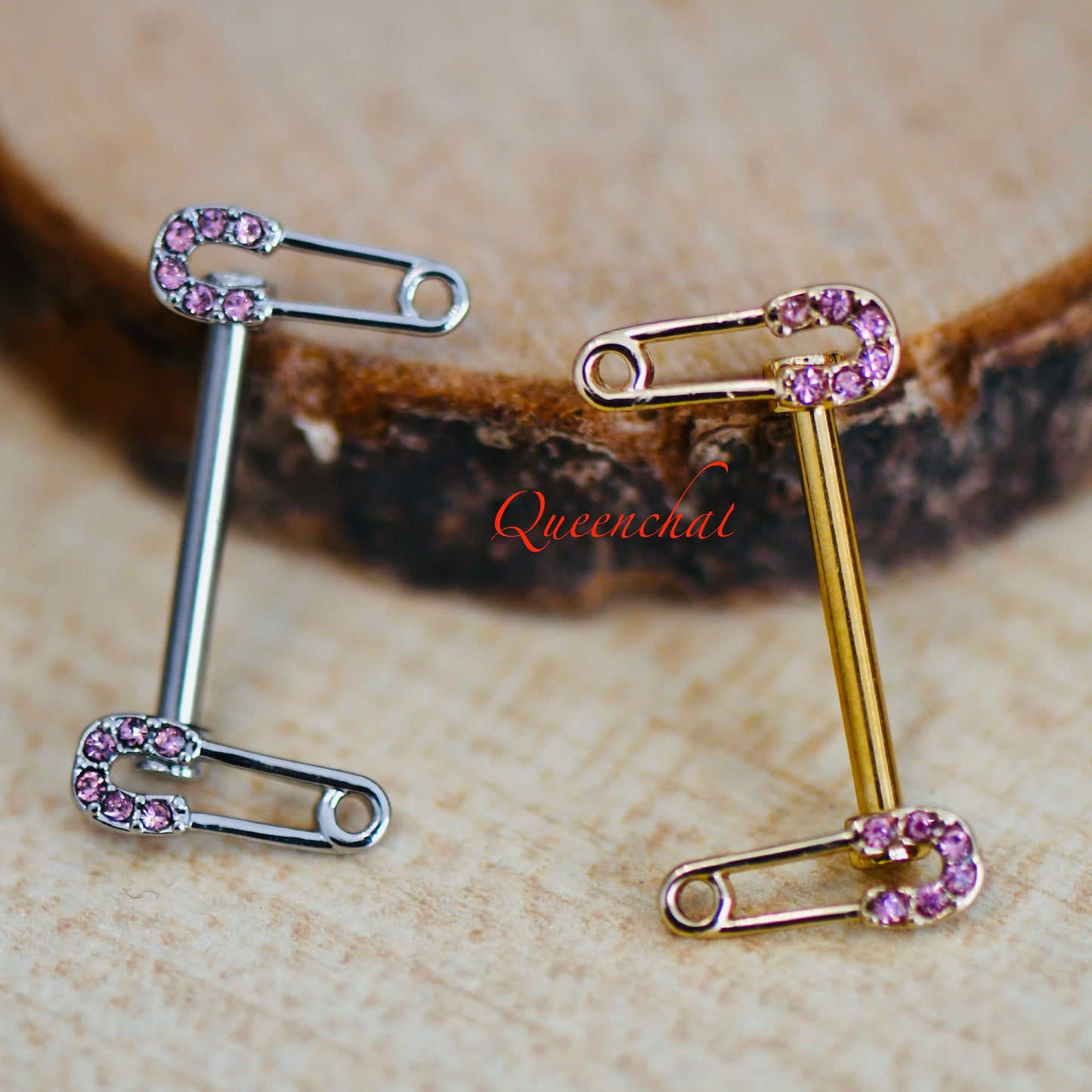 316L Surgical Steel 14G Safety Pins With CZ Nipple Bars