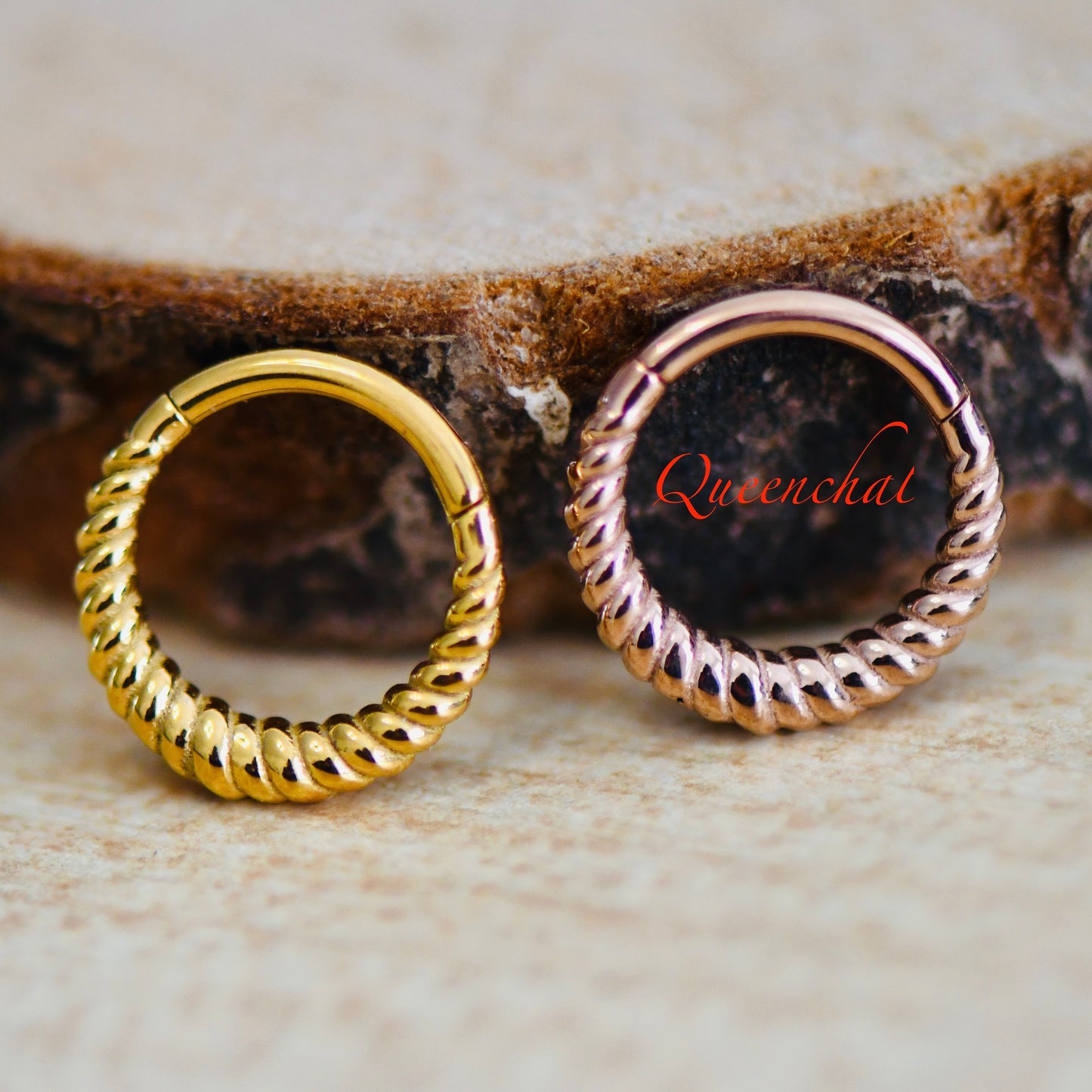 16G 316L Surgical Steel Spiral Twisted Segment ring Hinged Septum Clicker Nose Ring 8mm Gold, Rose Gold