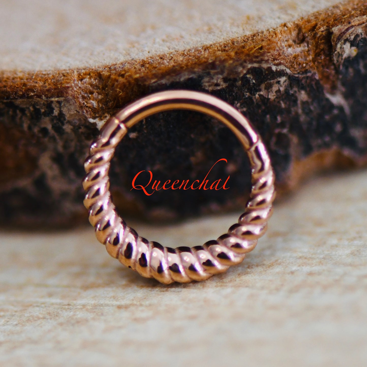 16G 316L Surgical Steel Spiral Twisted Segment ring Hinged Septum Clicker Nose Ring 8mm Gold, Rose Gold