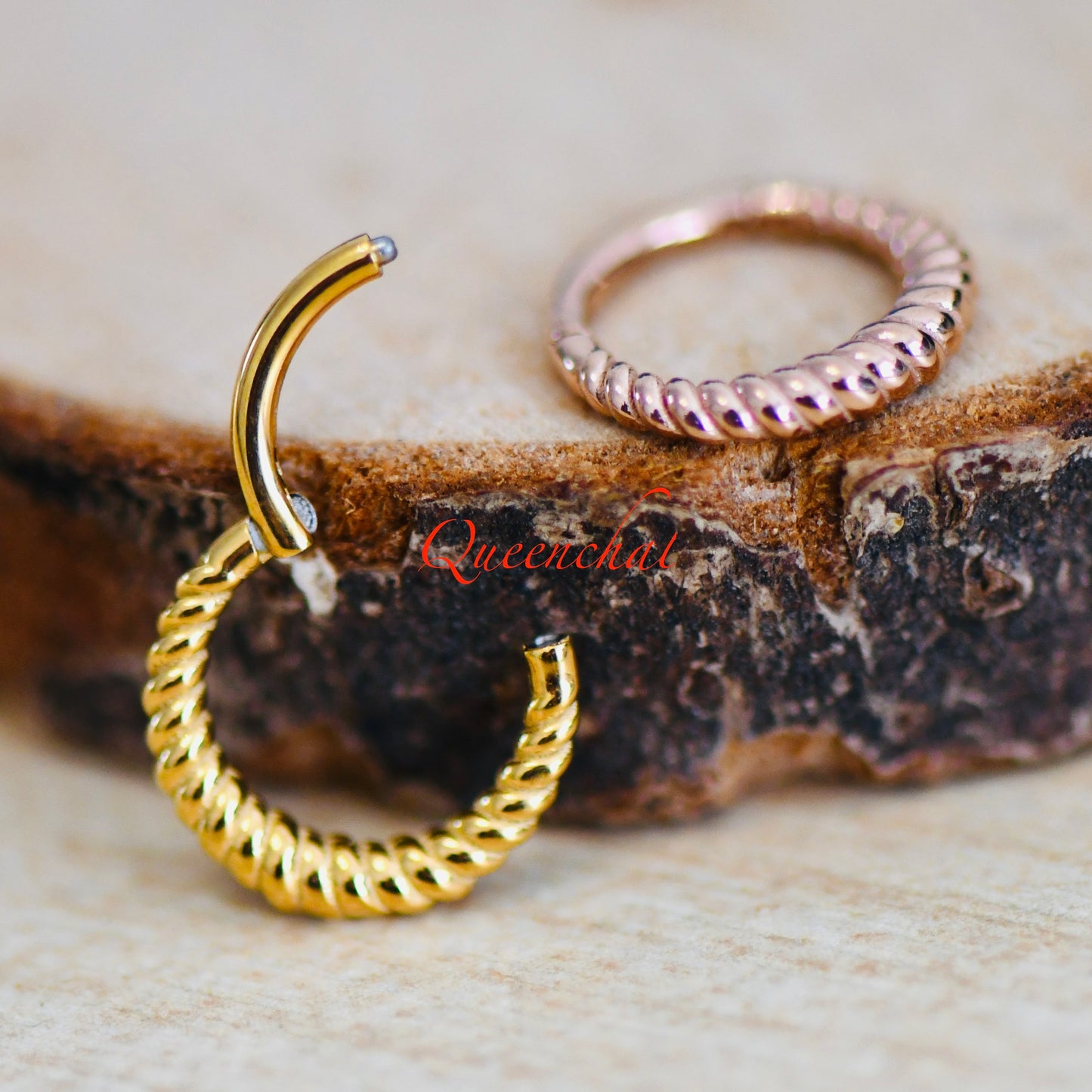 16G 316L Surgical Steel Spiral Twisted Segment ring Hinged Septum Clicker Nose Ring 8mm Gold, Rose Gold