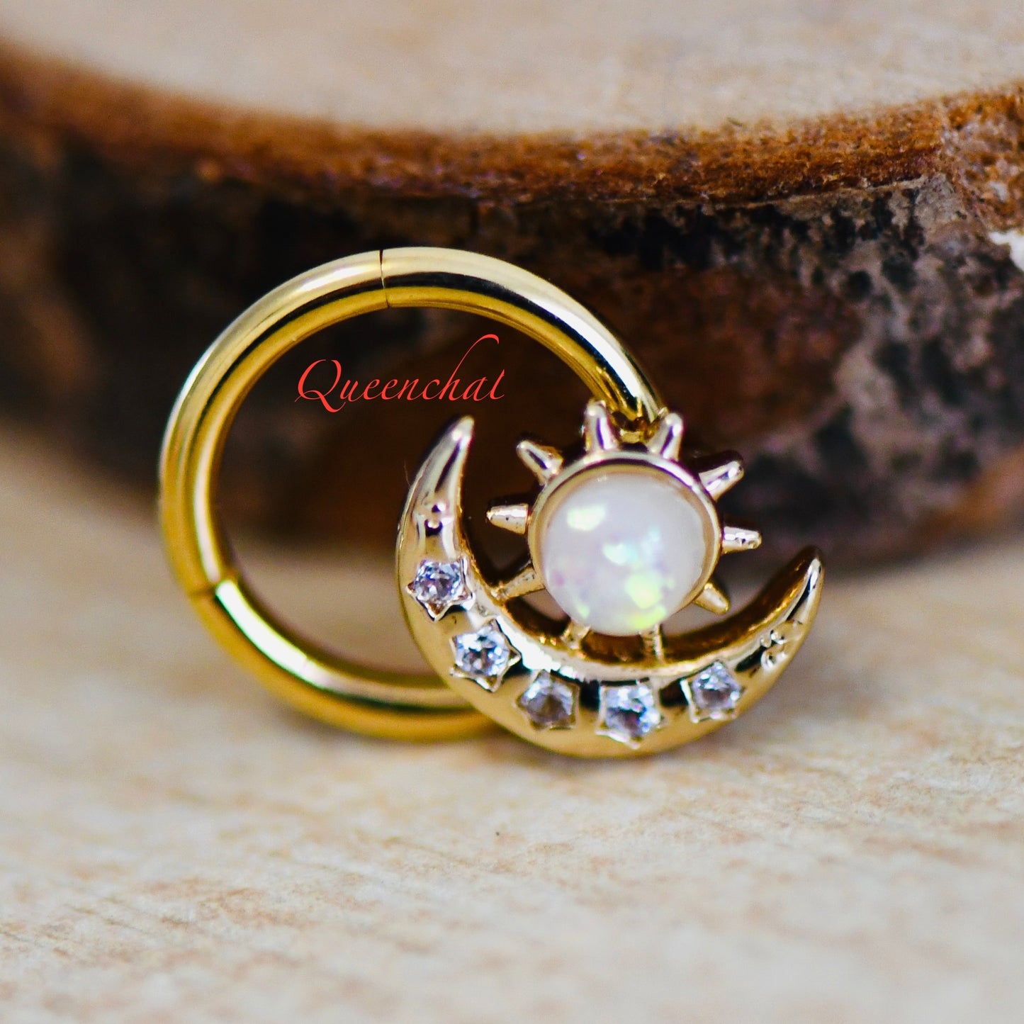 16G Opal Moon Segment Ring Daith/Septum Ring Hinged Clicker Ring Septum Ring