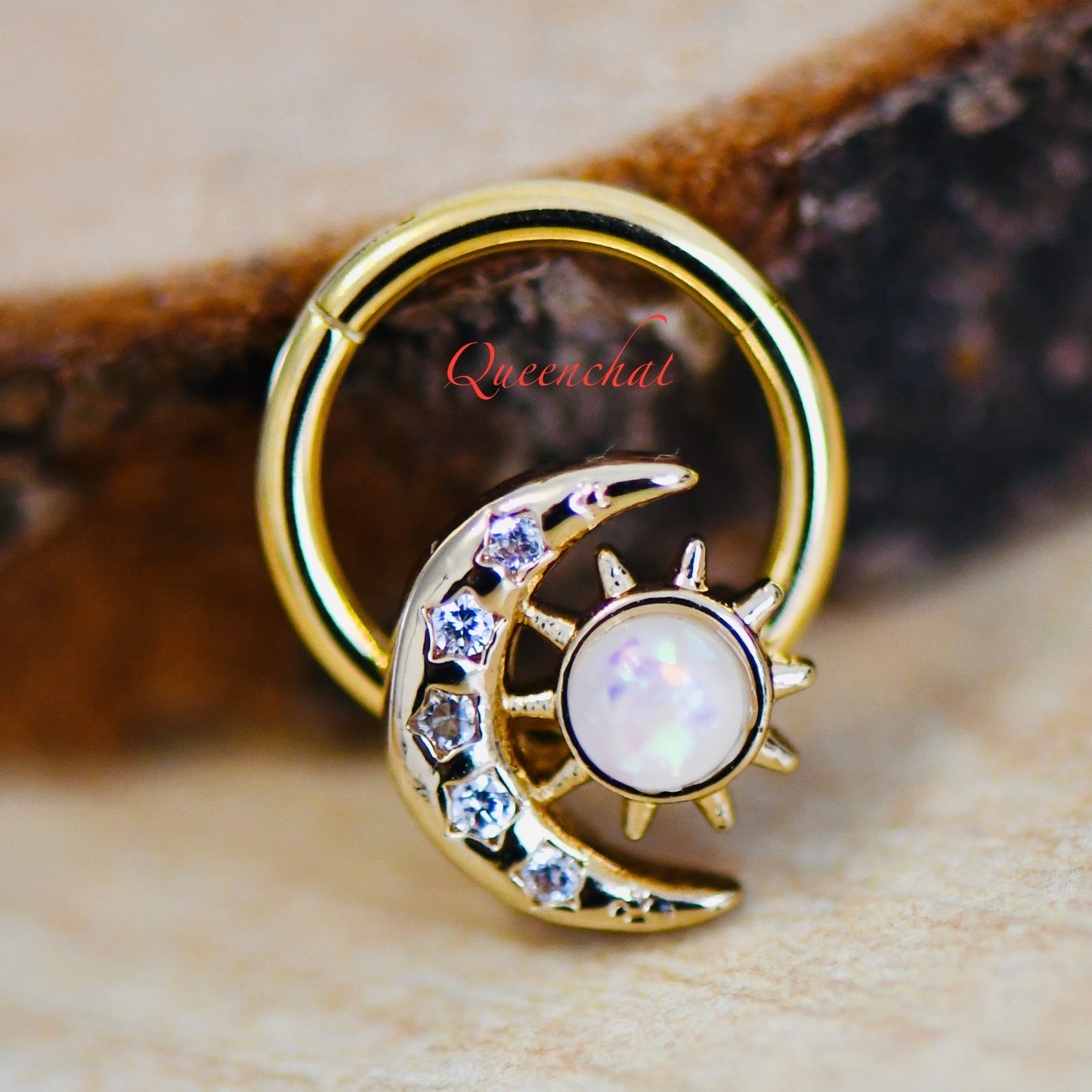 16G Opal Moon Segment Ring Daith/Septum Ring Hinged Clicker Ring Septum Ring