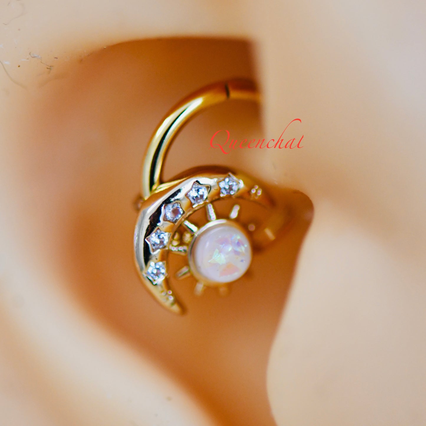 16G Opal Moon Segment Ring Daith/Septum Ring Hinged Clicker Ring Septum Ring