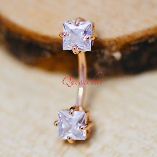 16G 316L Surgical Steel Square Clear CZ Navel Ring Belly Bar Belly Piercing Jewellery Birthstone Belly Button Ring