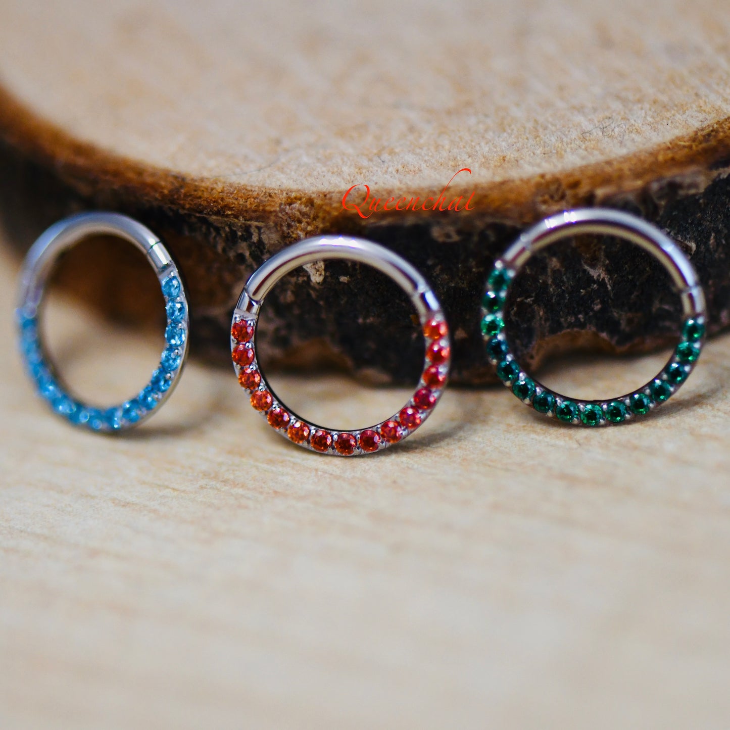 16G Garnet Aquamarine Emerald Segment Ring Daith/Septum Ring Hinged Clicker Ring Red Blue Green CZ Septum Ring