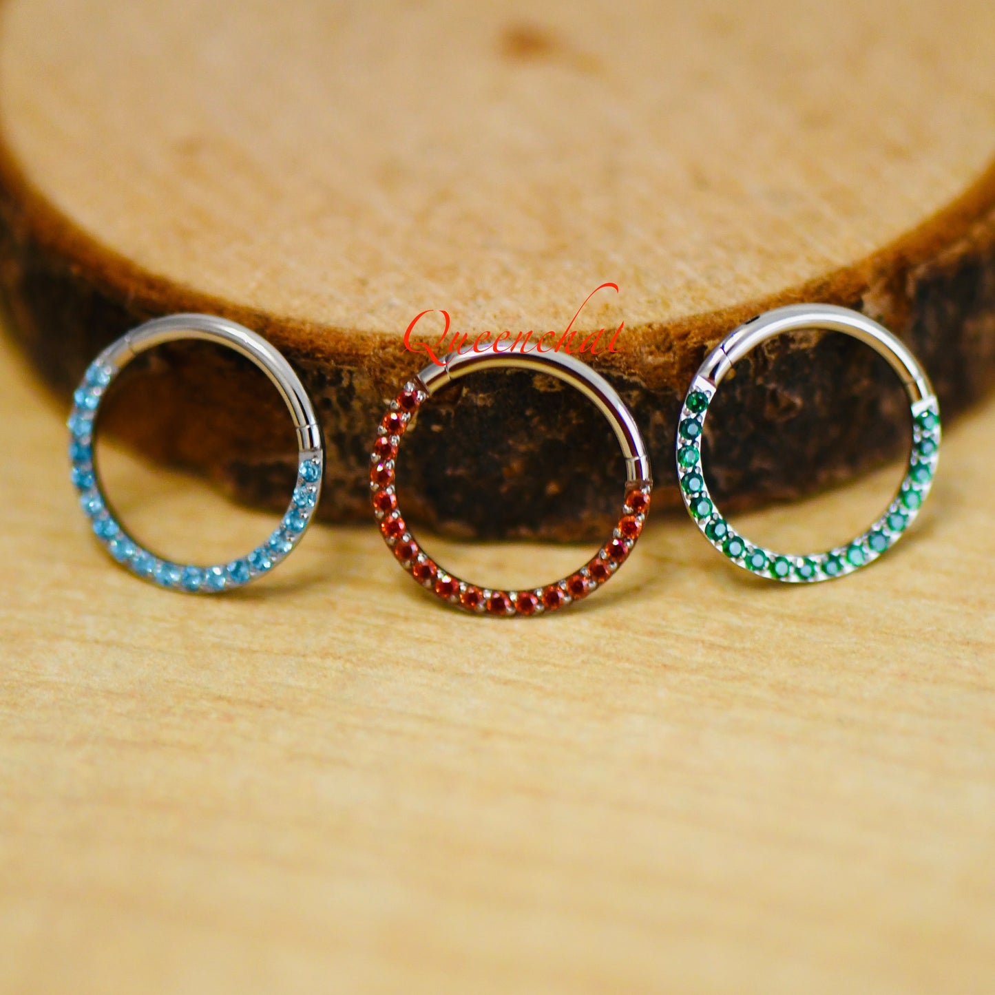16G Garnet Aquamarine Emerald Segment Ring Daith/Septum Ring Hinged Clicker Ring Red Blue Green CZ Septum Ring