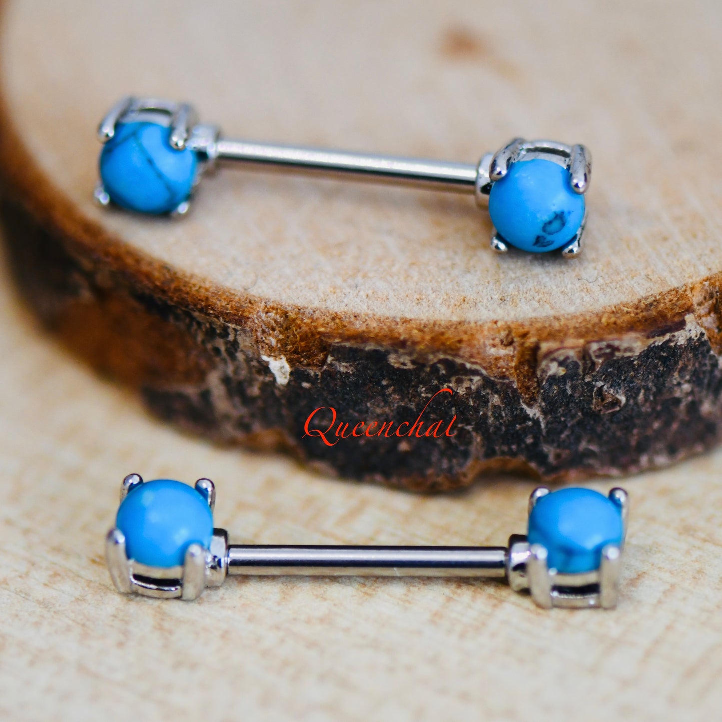 316L Surgical Steel 14G Blue Turquoise Nipple Bars