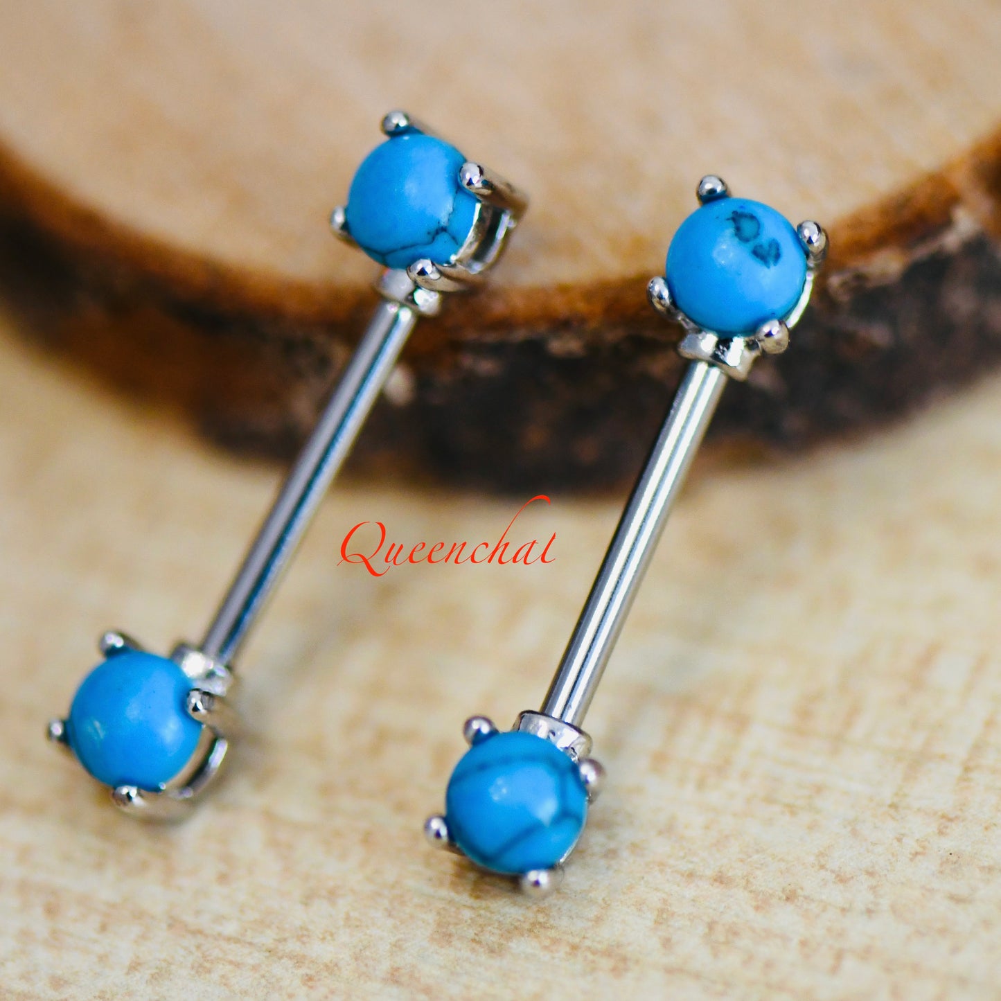 316L Surgical Steel 14G Blue Turquoise Nipple Bars