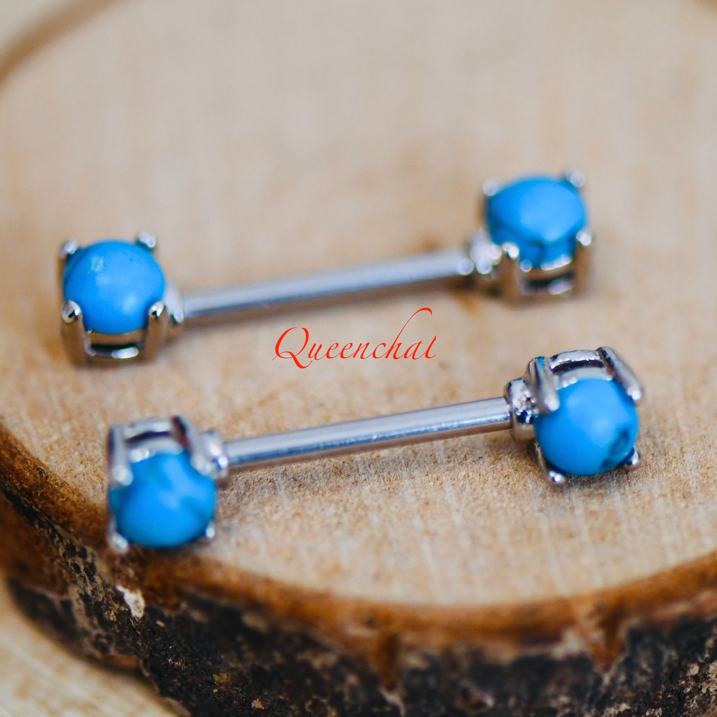 316L Surgical Steel 14G Blue Turquoise Nipple Bars