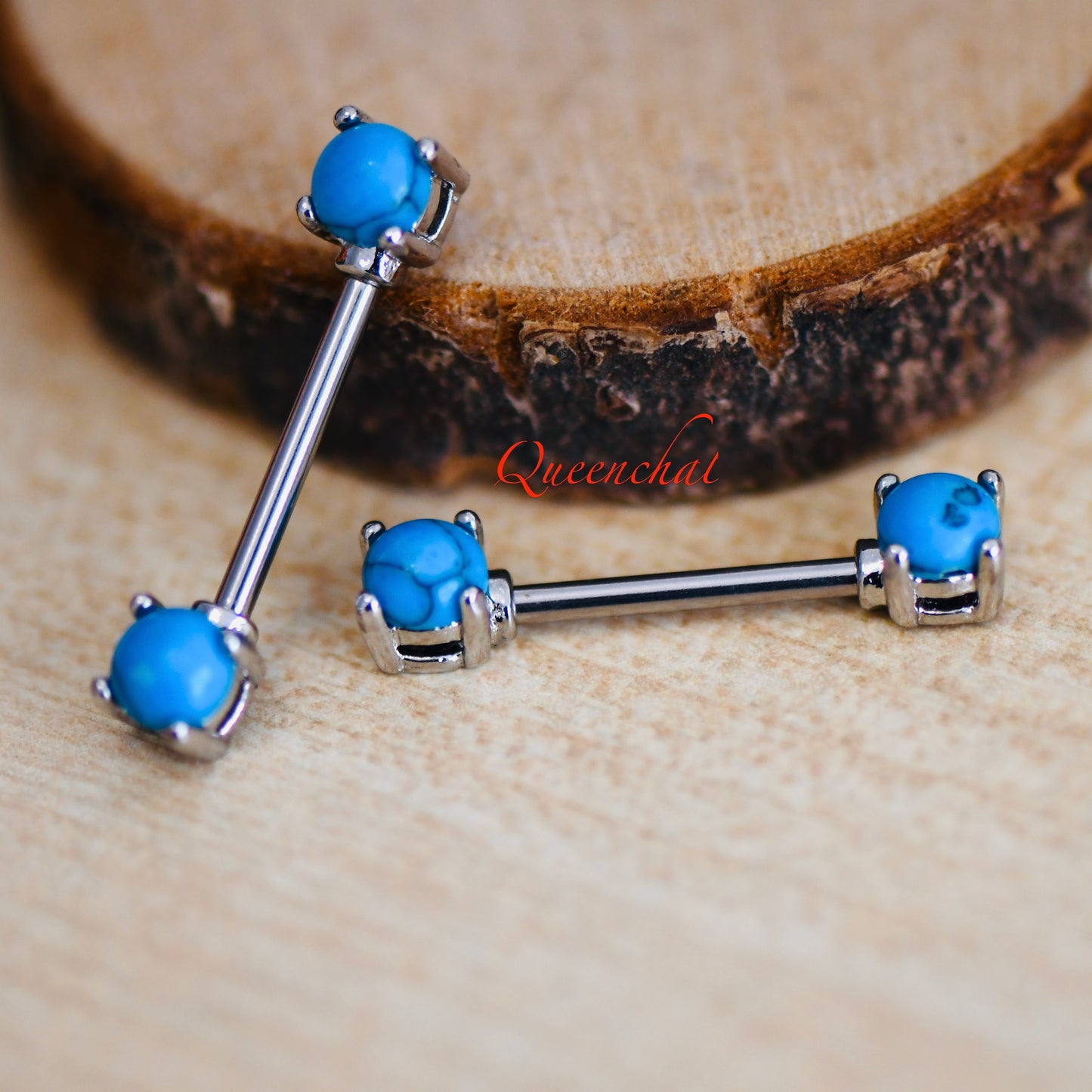 316L Surgical Steel 14G Blue Turquoise Nipple Bars