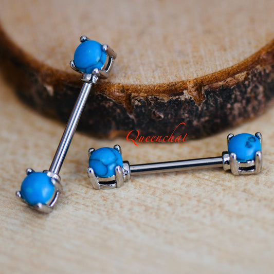 316L Surgical Steel 14G Blue Turquoise Nipple Bars