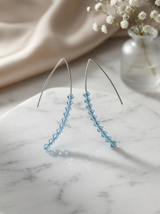 S925 Sterling Silver Red Crystal Threader Earrings - Blue, Red
