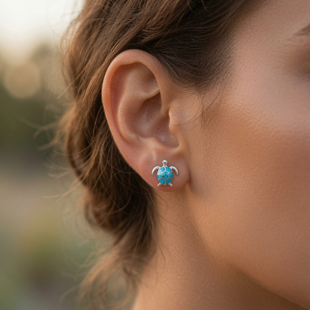 S925 Sterling Silver Sea Turtle Stud Earrings