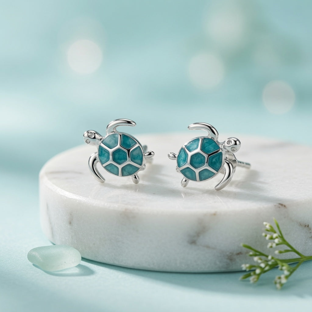 S925 Sterling Silver Sea Turtle Stud Earrings