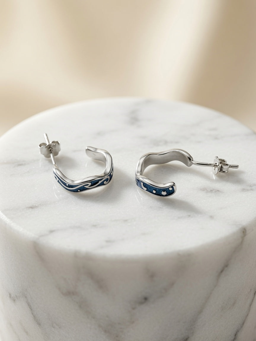 S925 Sterling Silver Ocean Wave Hoop Earrings