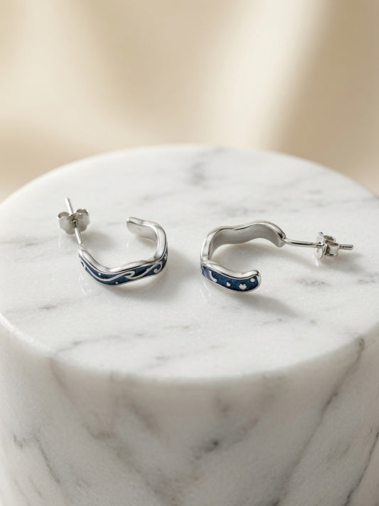 S925 Sterling Silver Ocean Wave Hoop Earrings