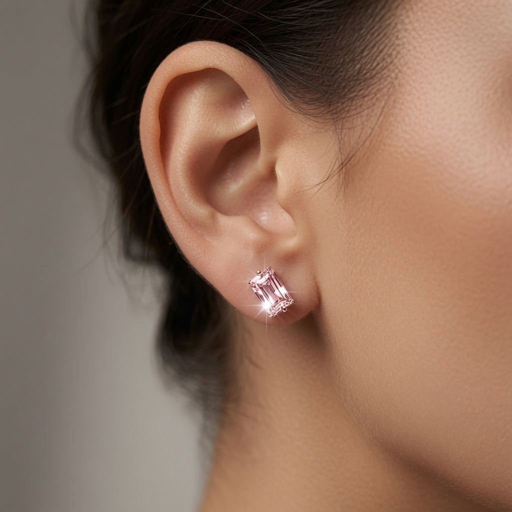 S925 Rose Gold Rectangular CZ Stud Earrings