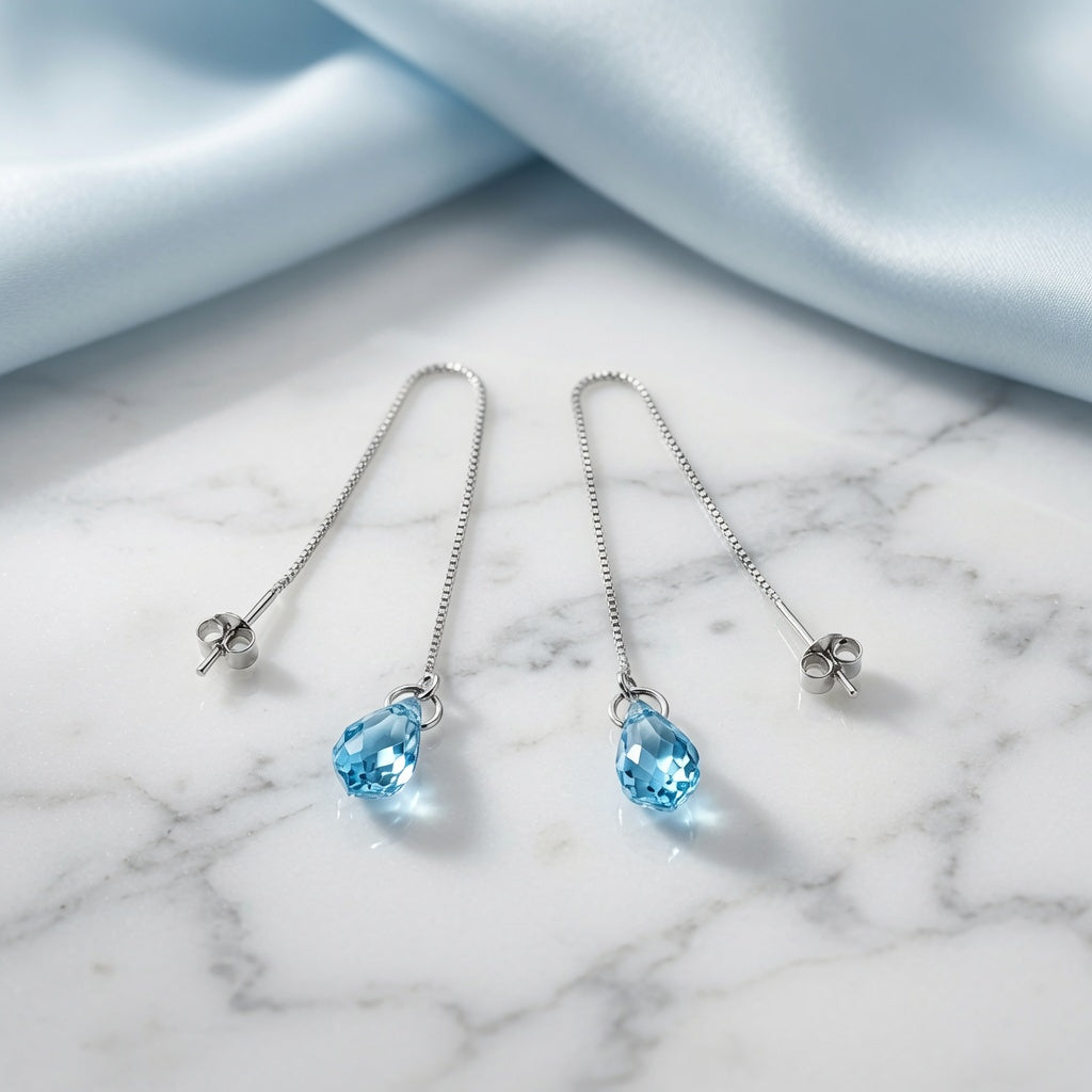 S925 Sterling Silver Crystal Threader Earrings - Purple, Aqua, Black