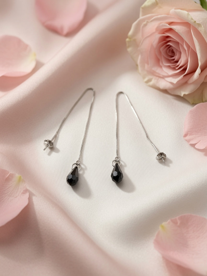 S925 Sterling Silver Crystal Threader Earrings - Purple, Aqua, Black